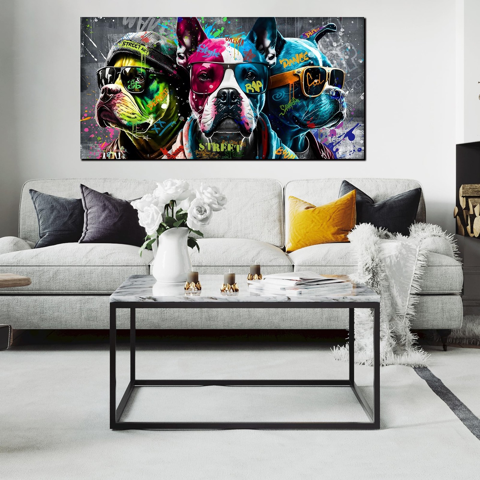 Zoyotago Large Canvas Wall Art for Bedroom Living Room Funny Graffiti Dog Pic…