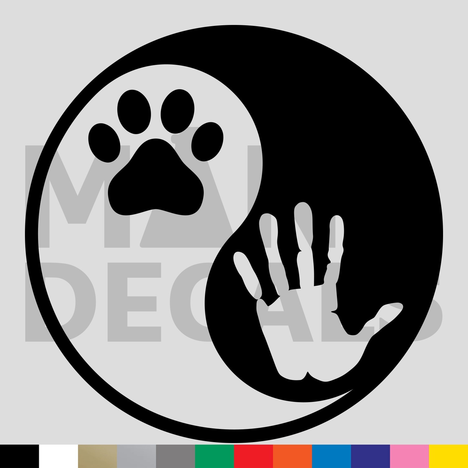 Yin and Yang Paw Print and Human Hand Vinyl Die Cut Decal Sticker – Cat Dog Pet