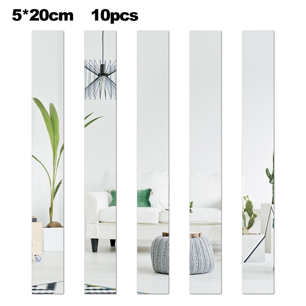 Long Strip Acrylic Mirror Stickers Set of 10 for Creative Spaces 5x20CM