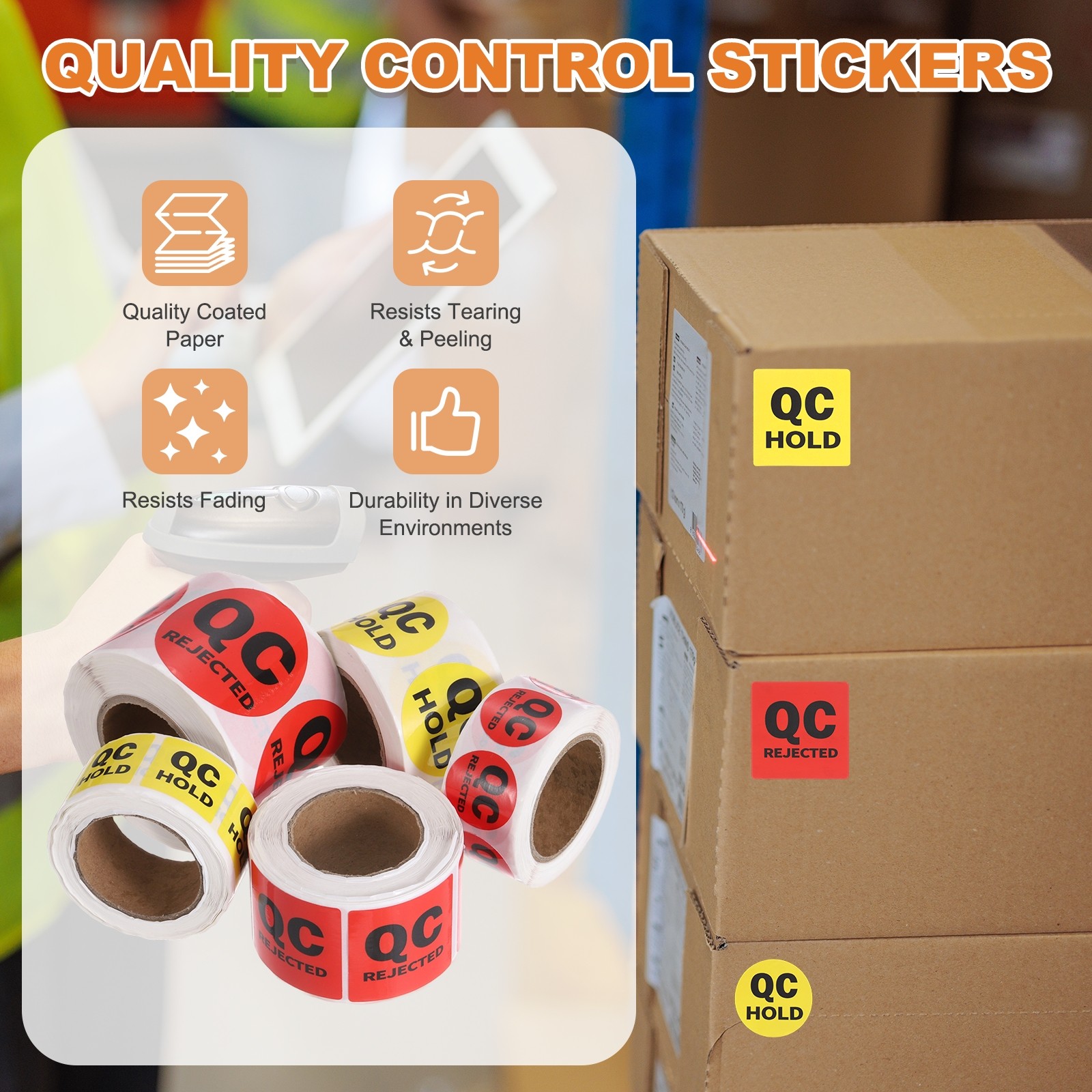 360 Pcs 1.5 Inch Circle Adhesive QC REJECTED Label Stickers, Red