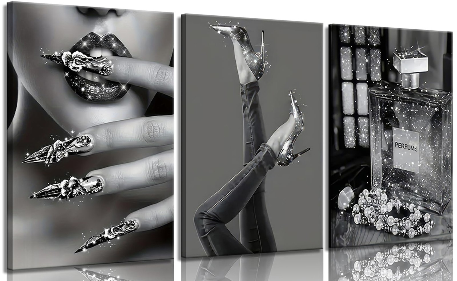 Modern Fashion Woman Canvas Wall Art Black and white stylish wall decor pictu…