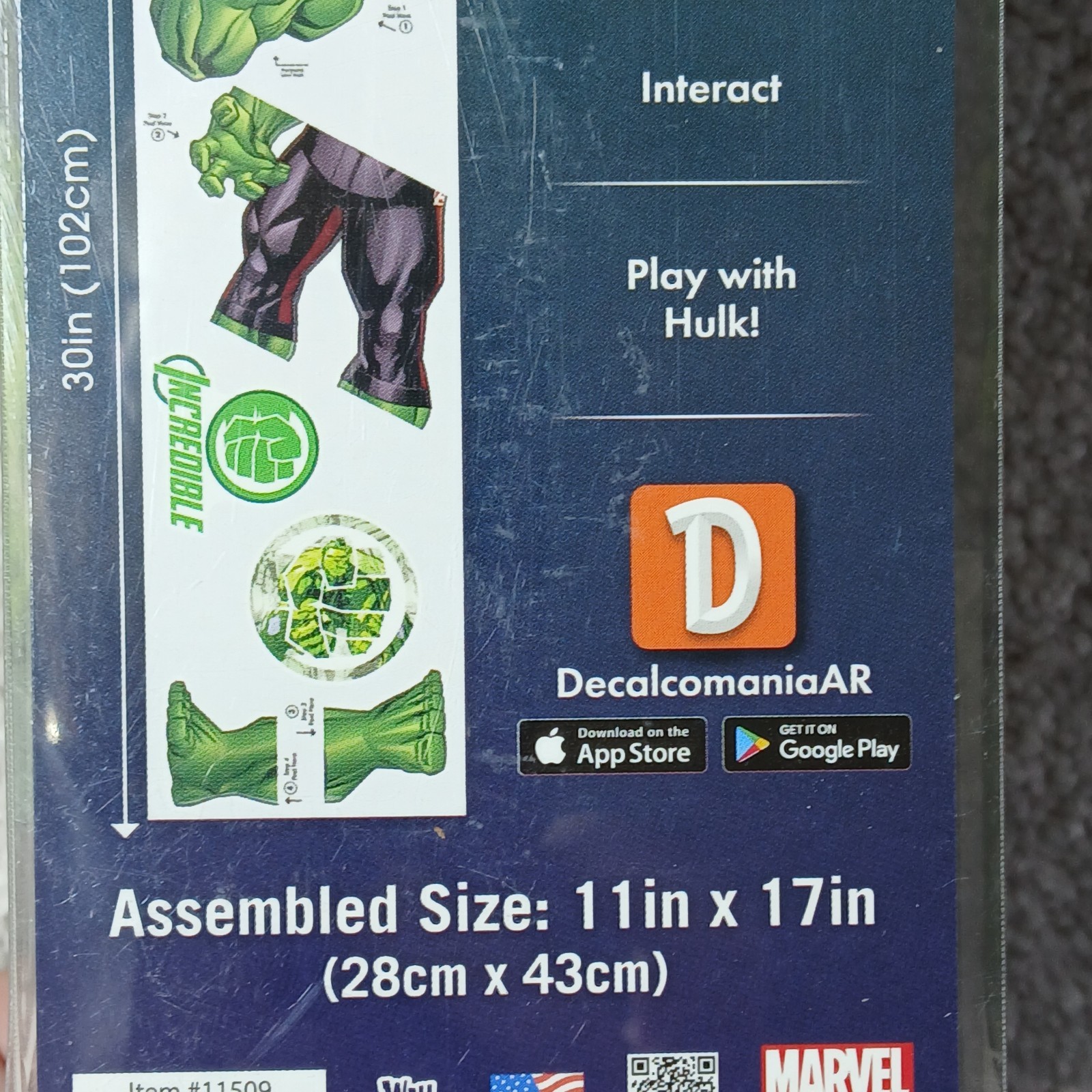 Marvel Incredible Hulk Wall Decal – with 3D Augmented Reality Interaction New