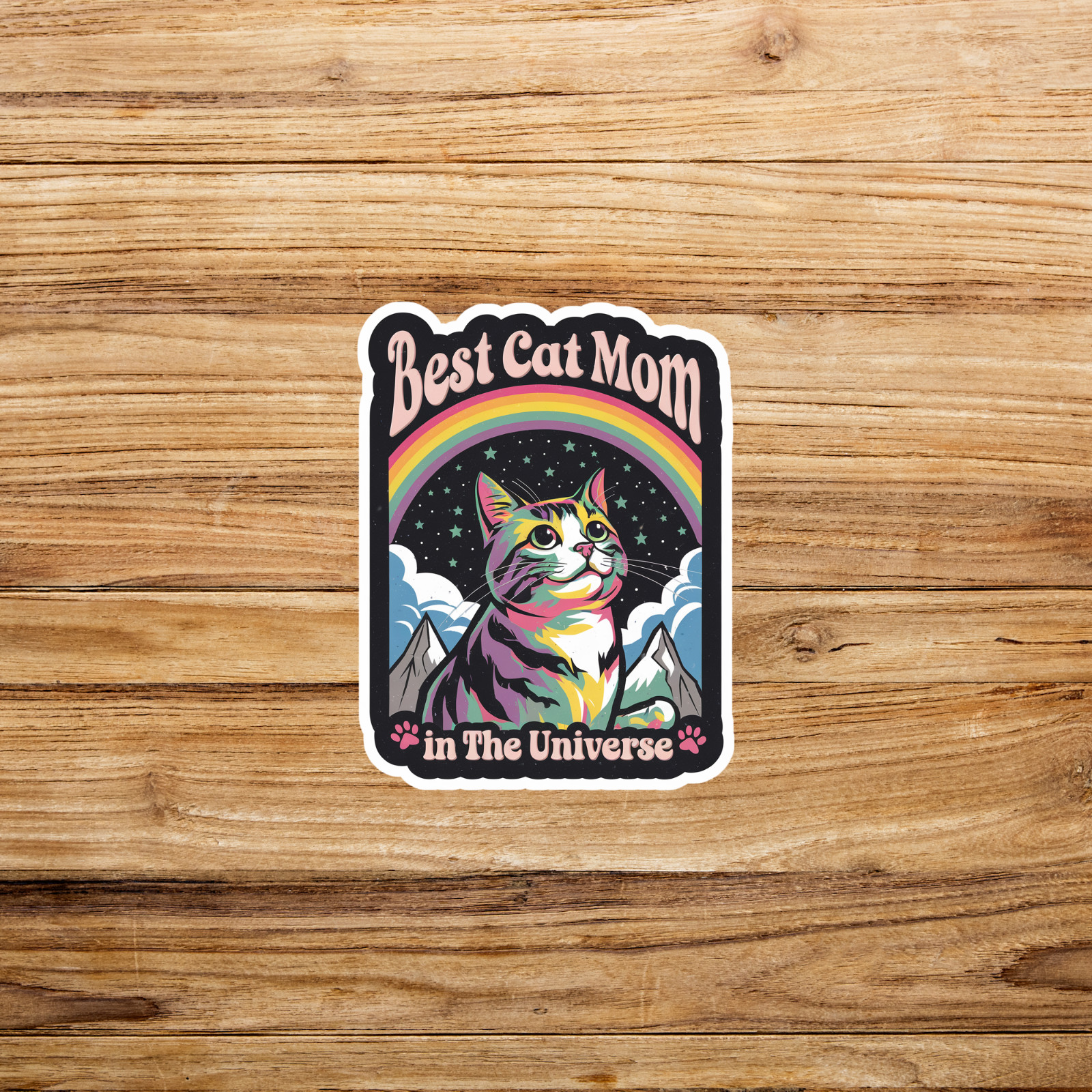 Best Cat Mom In The Universe Colorful Rainbow Cat Sticker #1824