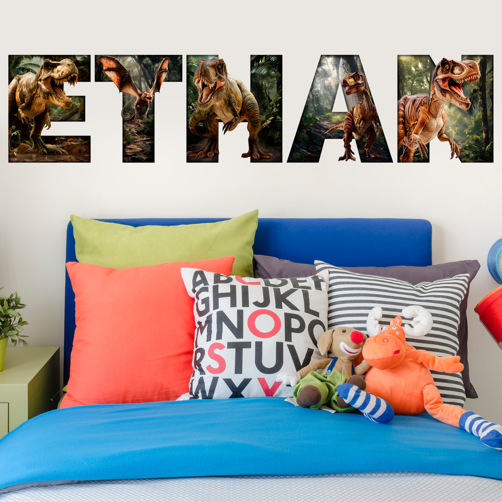 Custom Dinosaur Name Wall Decal Sticker for Kids Bed Room,Boy Dino Nursery Decor