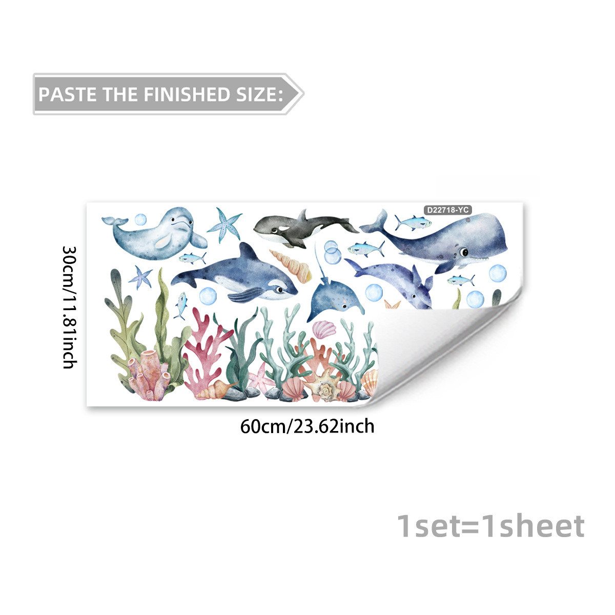 Marine Ecosystem Static Cling for Windows and Glass Doors 11.81×23.62in Blue
