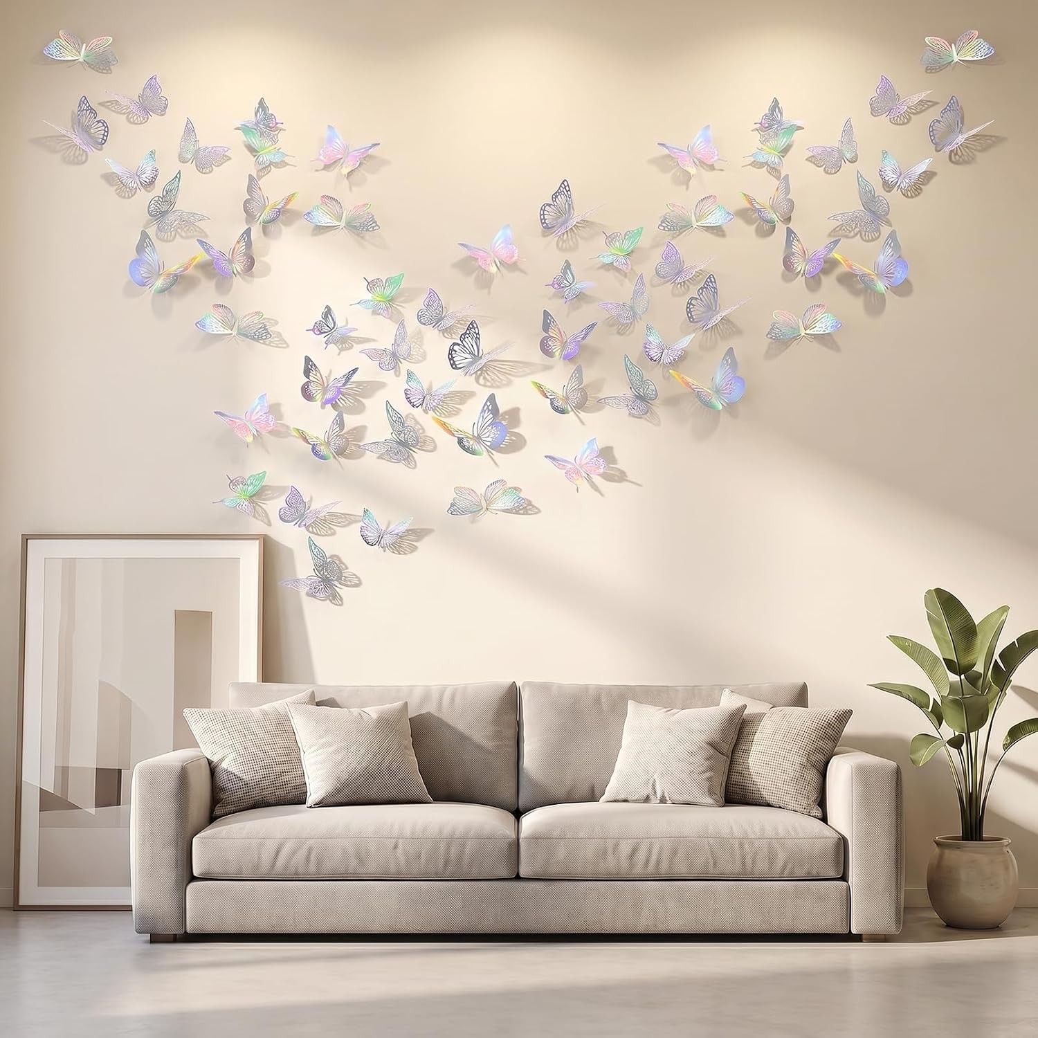48Pcs 3D Butterfly Wall Stickers Silver Laser Decals Wedding Cake Party Decor