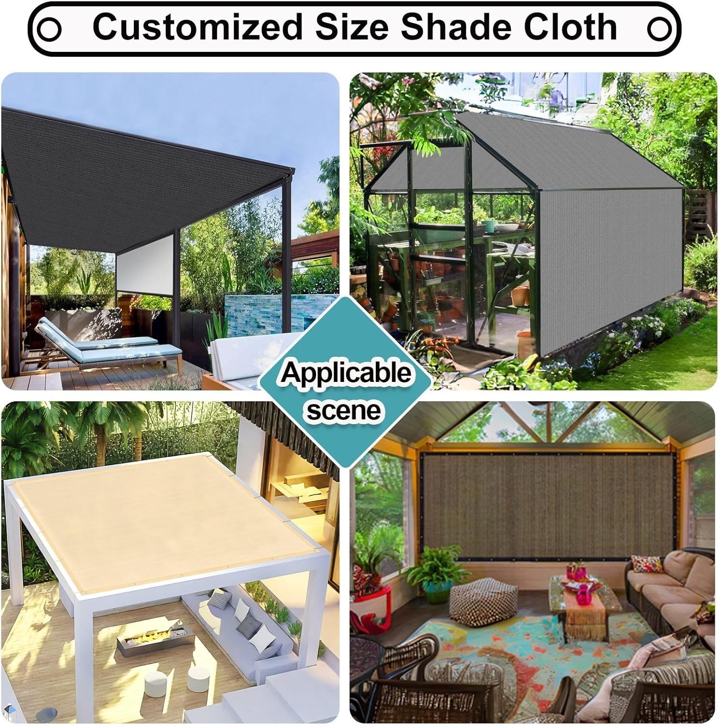 90% Sun Shade Cloth with Grommets, 10' X 12' Pergola Shade Cover Canopy, Mesh…