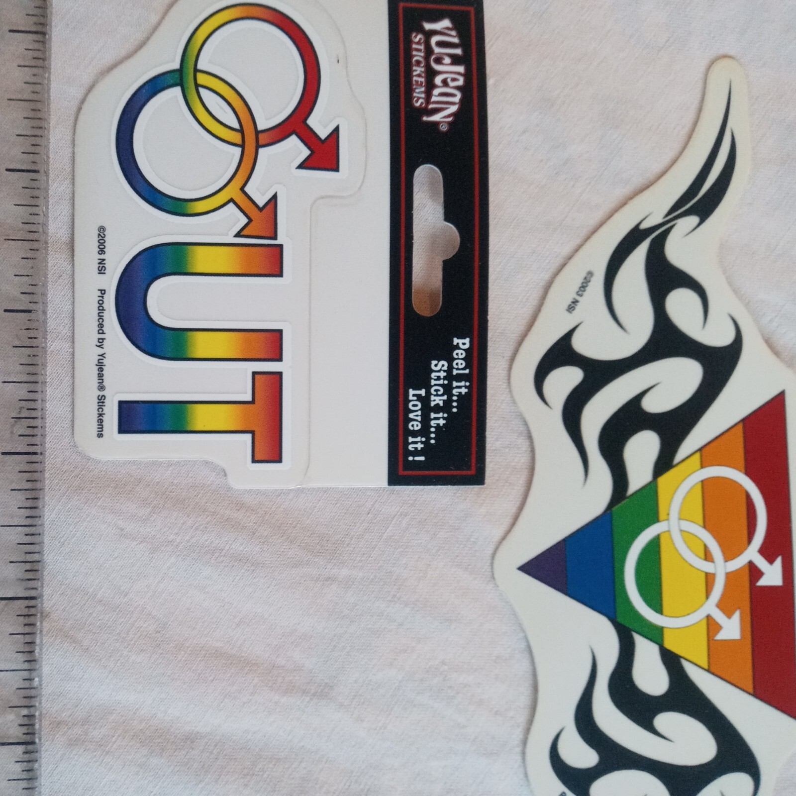 Gay Pride Stickers 2 Vinyl window male out symbol, and tribal out rainbow yujean