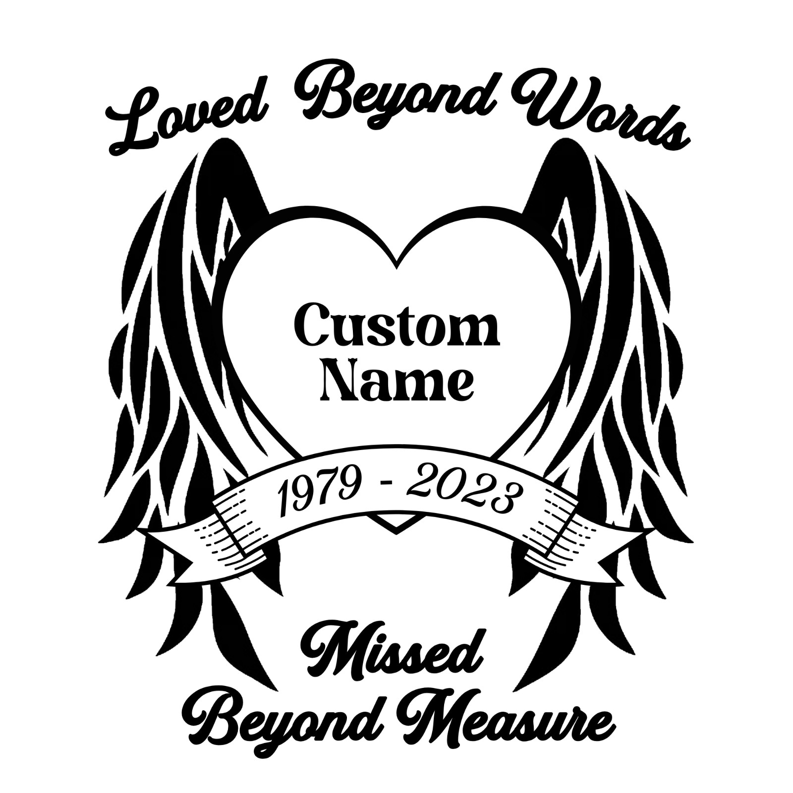 Custom Memorial Car Decal | Angel Wings Heart Design | Personalized