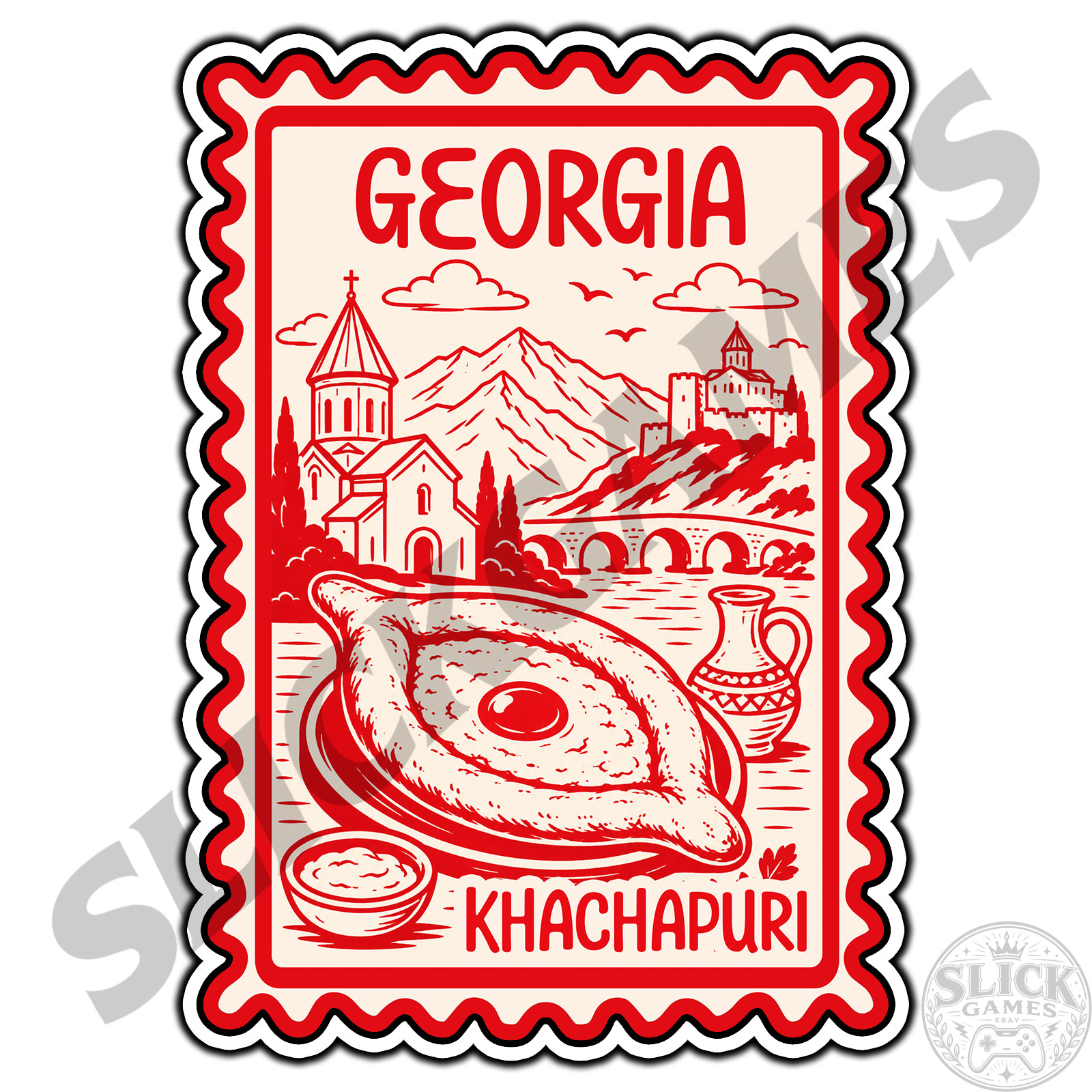 Georgia Khachapuri Travel Postage Stamp Sticker #1 Waterproof Vinyl Decal DieCut