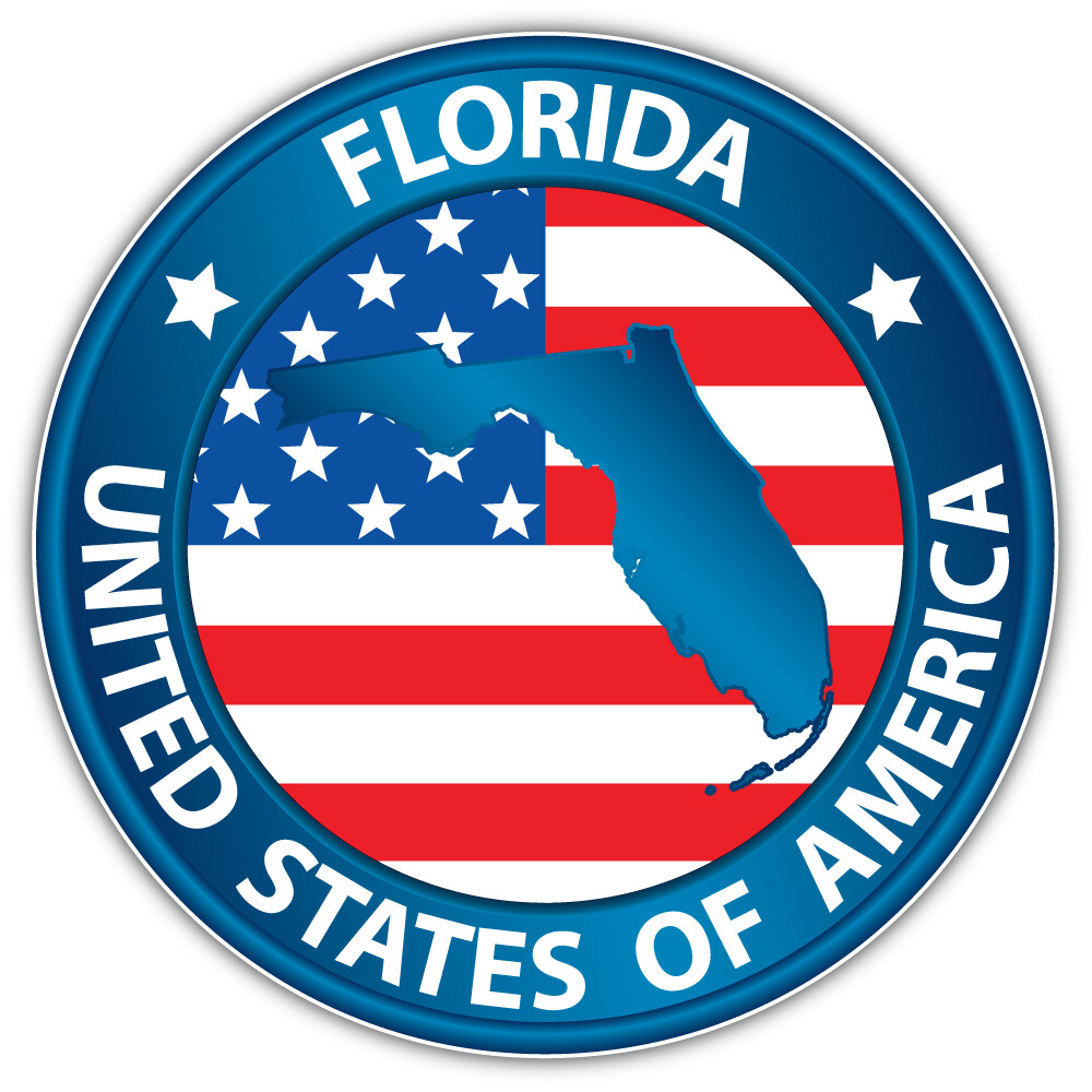 Florida USA State Map Blue Emblem Car Bumper Sticker Decal "SIZES"