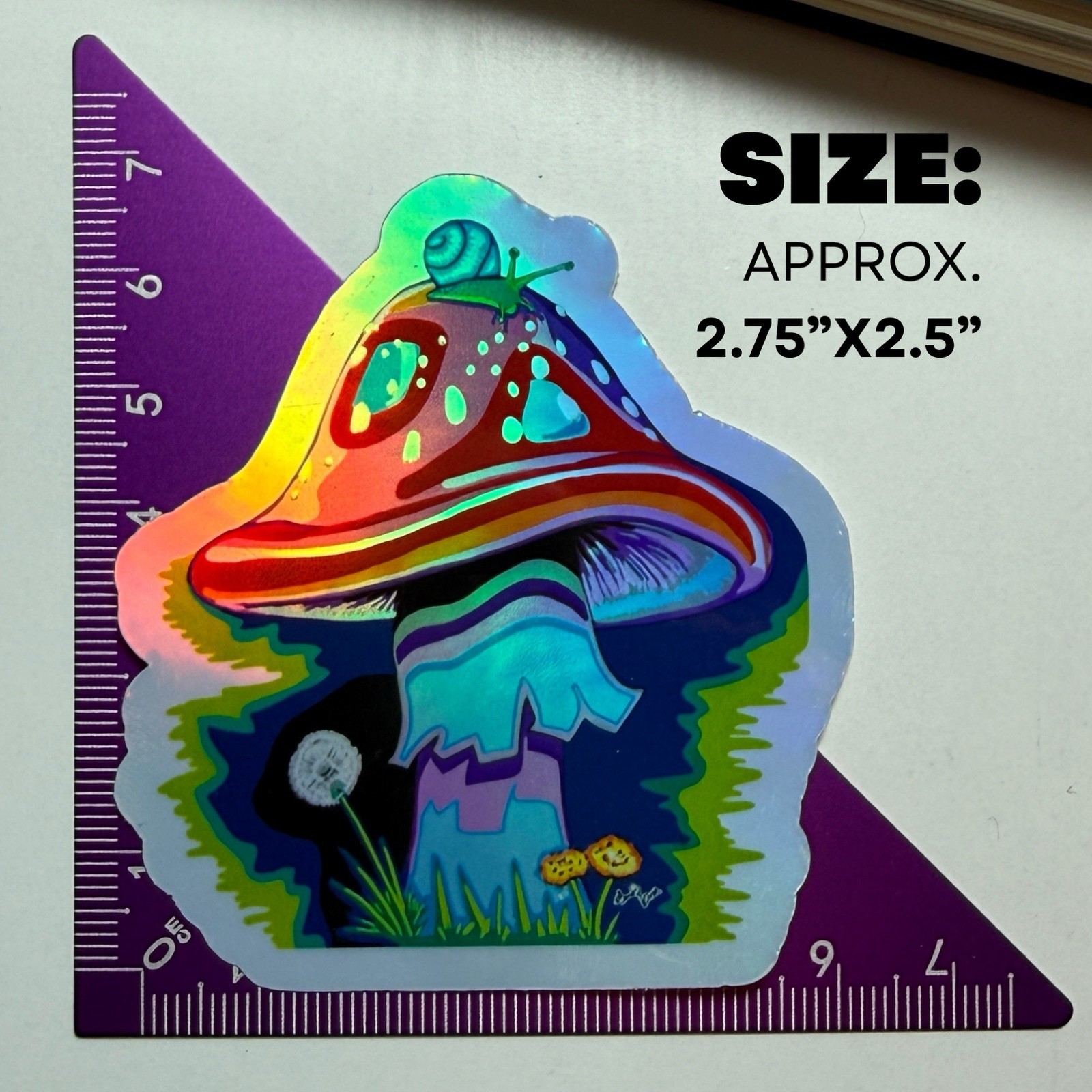 Mushroom Snail Holographic Vinyl Sticker | 3" | Original Art by Sara Rose