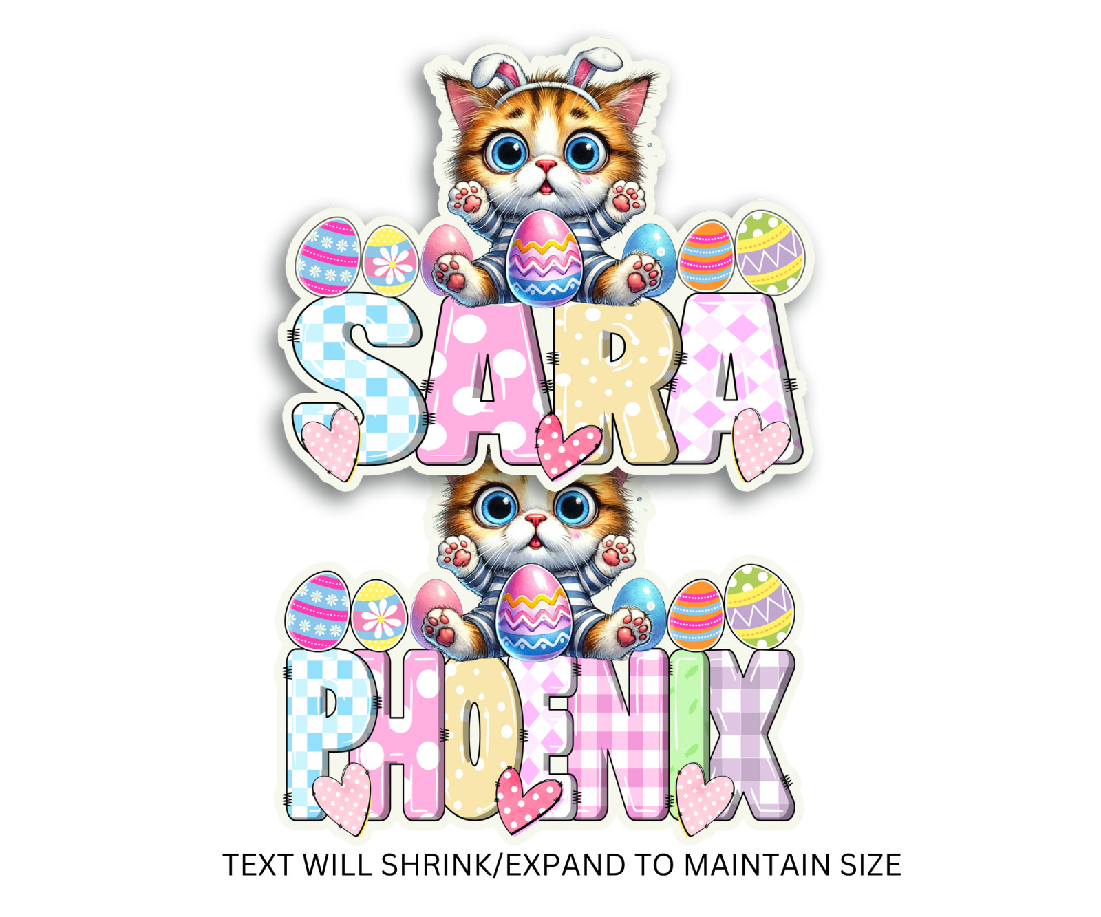 Personalized Easter Cat Name Sticker, Waterproof Vinyl Decal, Cute Gift for Kids
