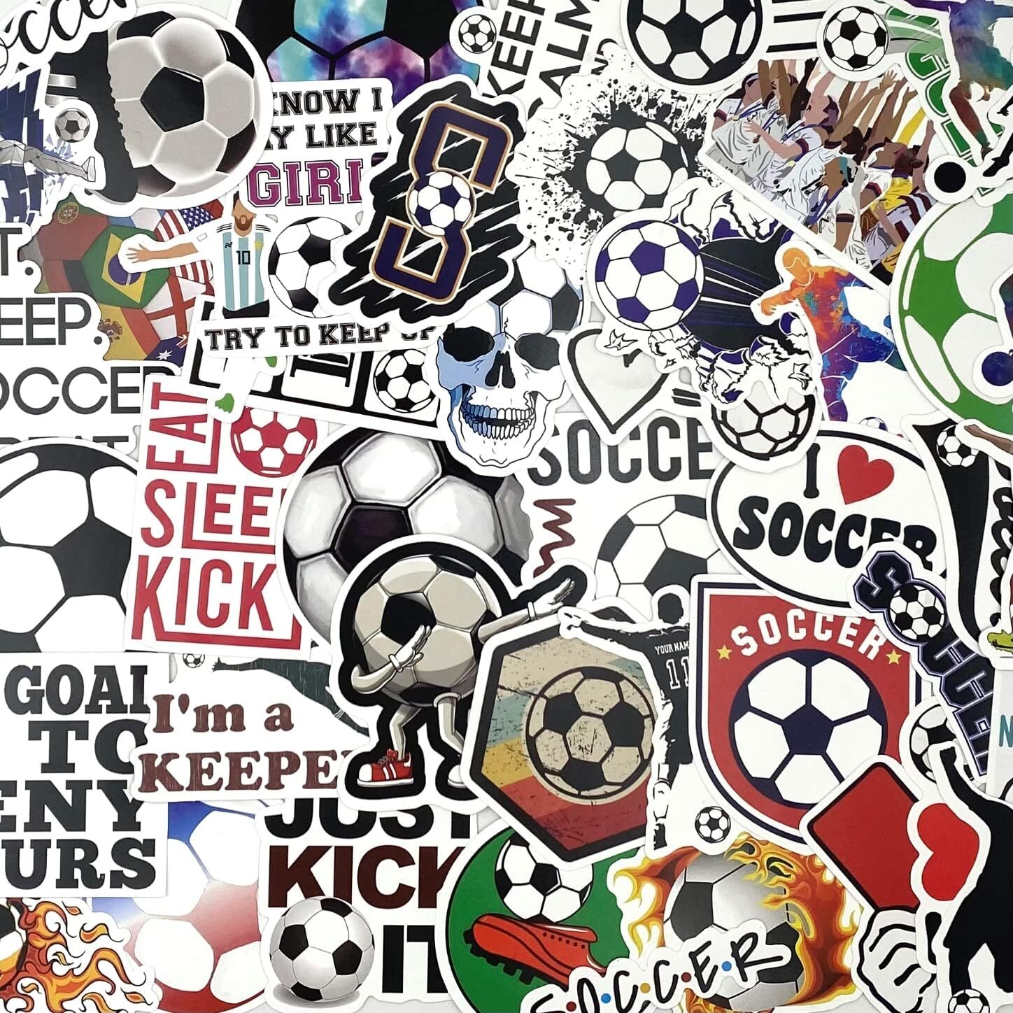 100 Pieces Soccer Stickers, Vinyl Waterproof Stickers Pack, Soccer Gifts, Party