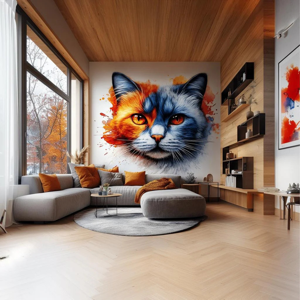 Cat Face Wall Decal | Two-Tone Watercolor Cat Sticker