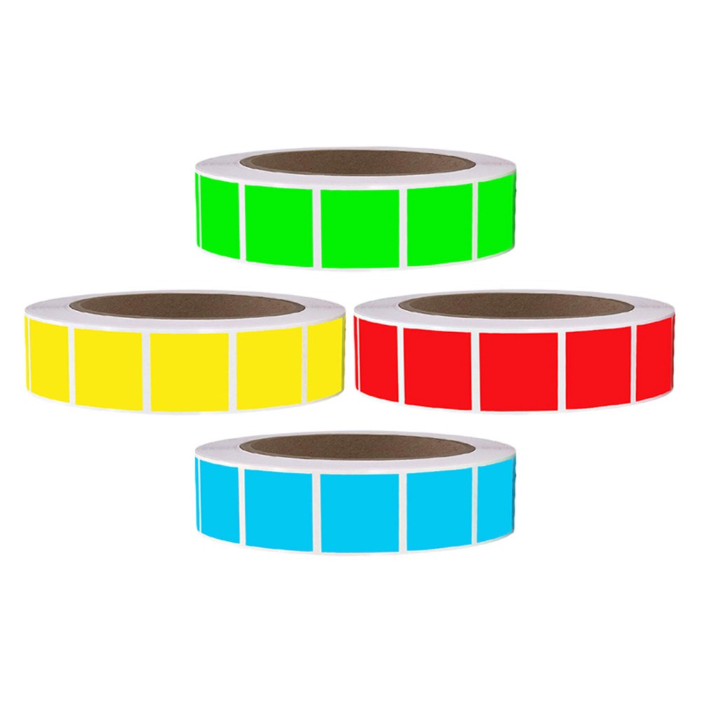 4 Rolls Square Adhesive Labels: Multi-Color Writable Square Stickers Rolls 1 X