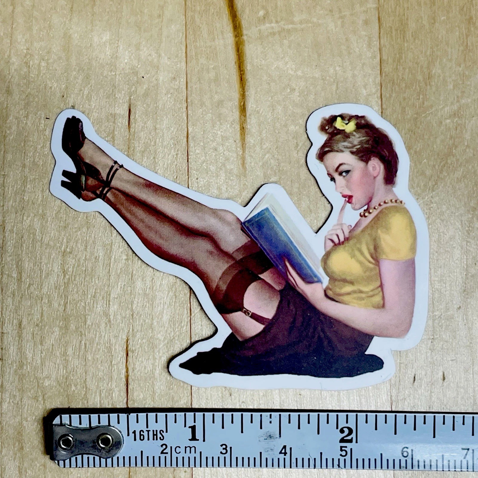 Sexy Teacher Reading Book Retro Pinup Girl 2.5" Vinyl Bumper Sticker Decal