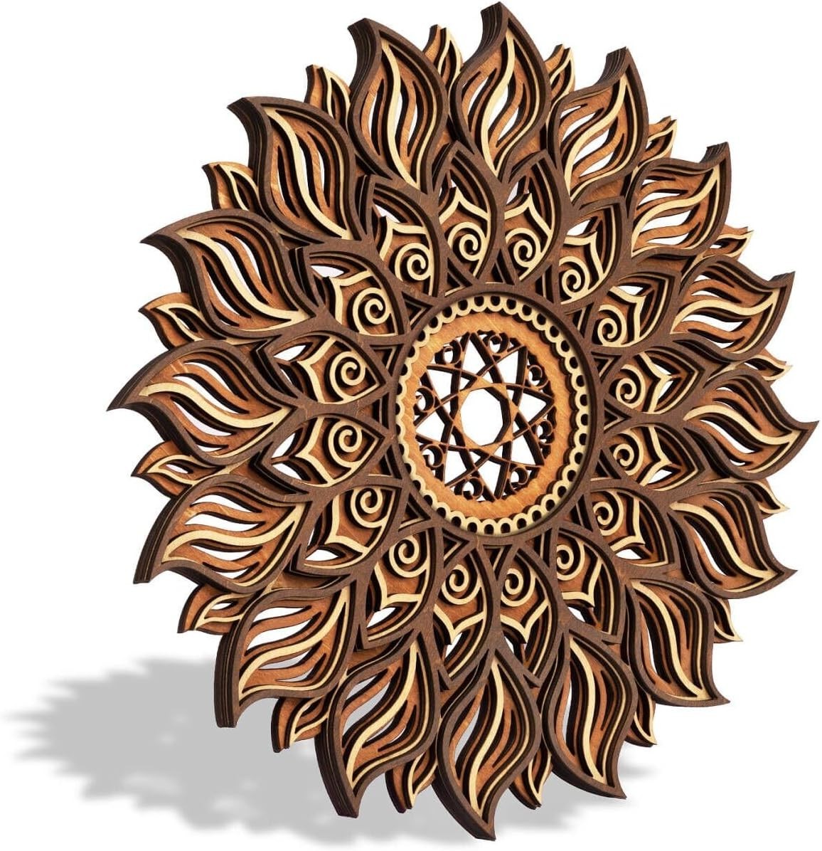 Handcrafted 11.8-Inch Wooden Sun Mandala Decor for Elegant Spiritual Spaces