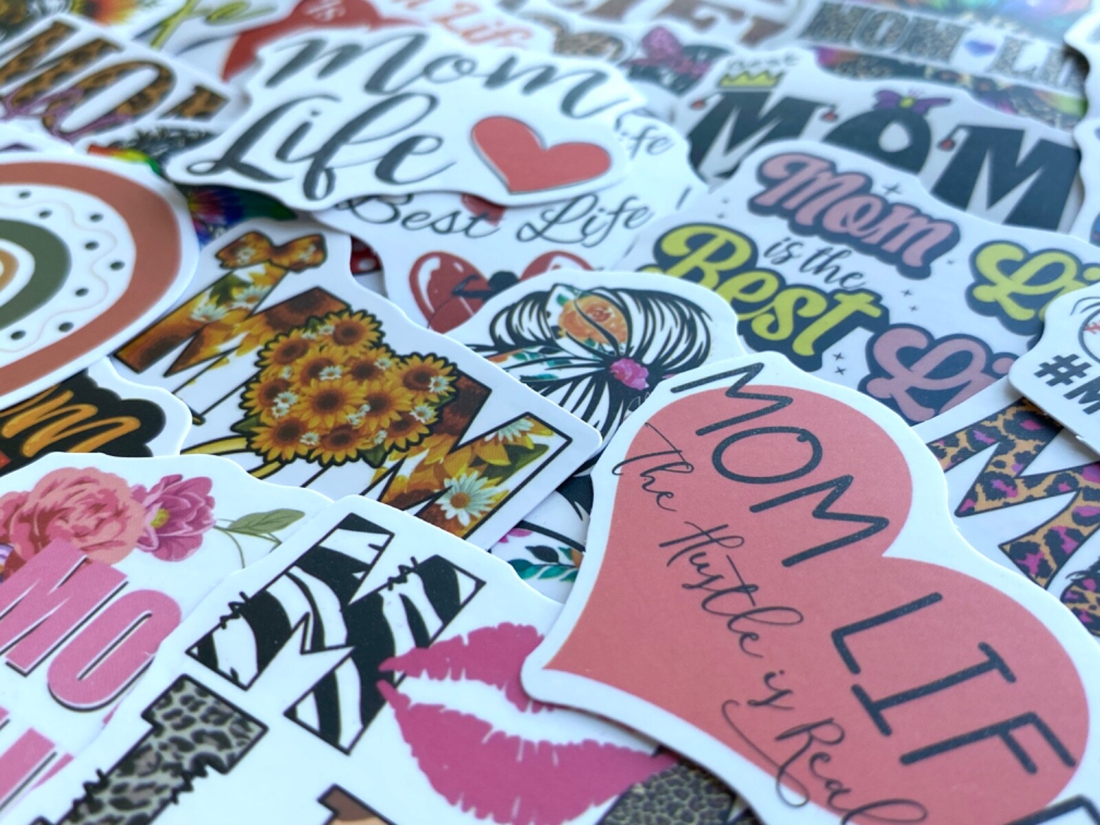5-50 pcs Mom Life Stickers, Love Mom Vinyl Laptop Phone Decals Stocking Stuffer