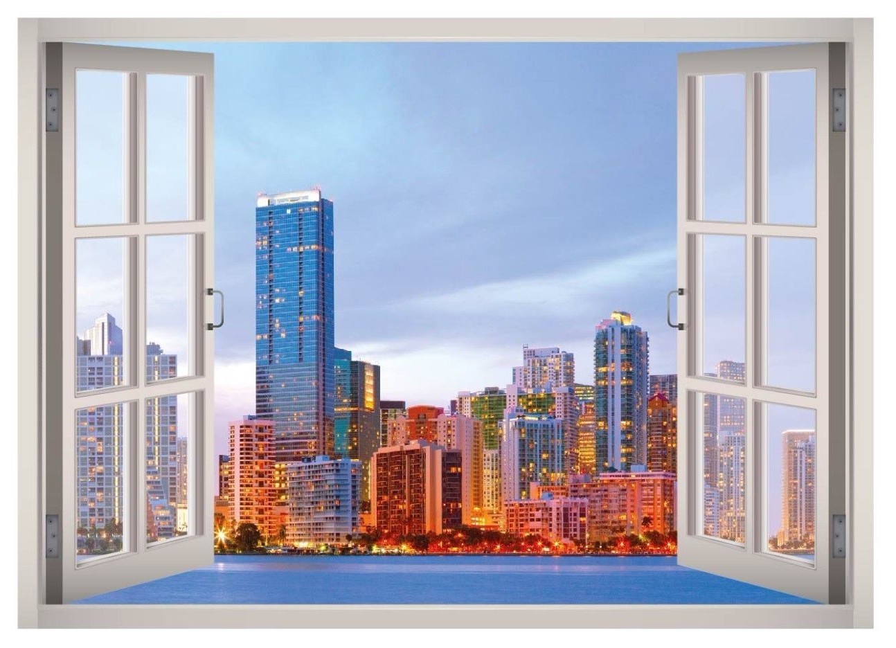 New York City Skyline Window 3D Wall Decal Art Mural Home Decor Canvas Vinyl W59