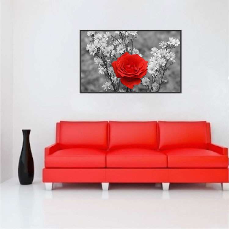 Rose Wall Decal Mural Flowers Wall Vinyl Red Flower Black And White, c09