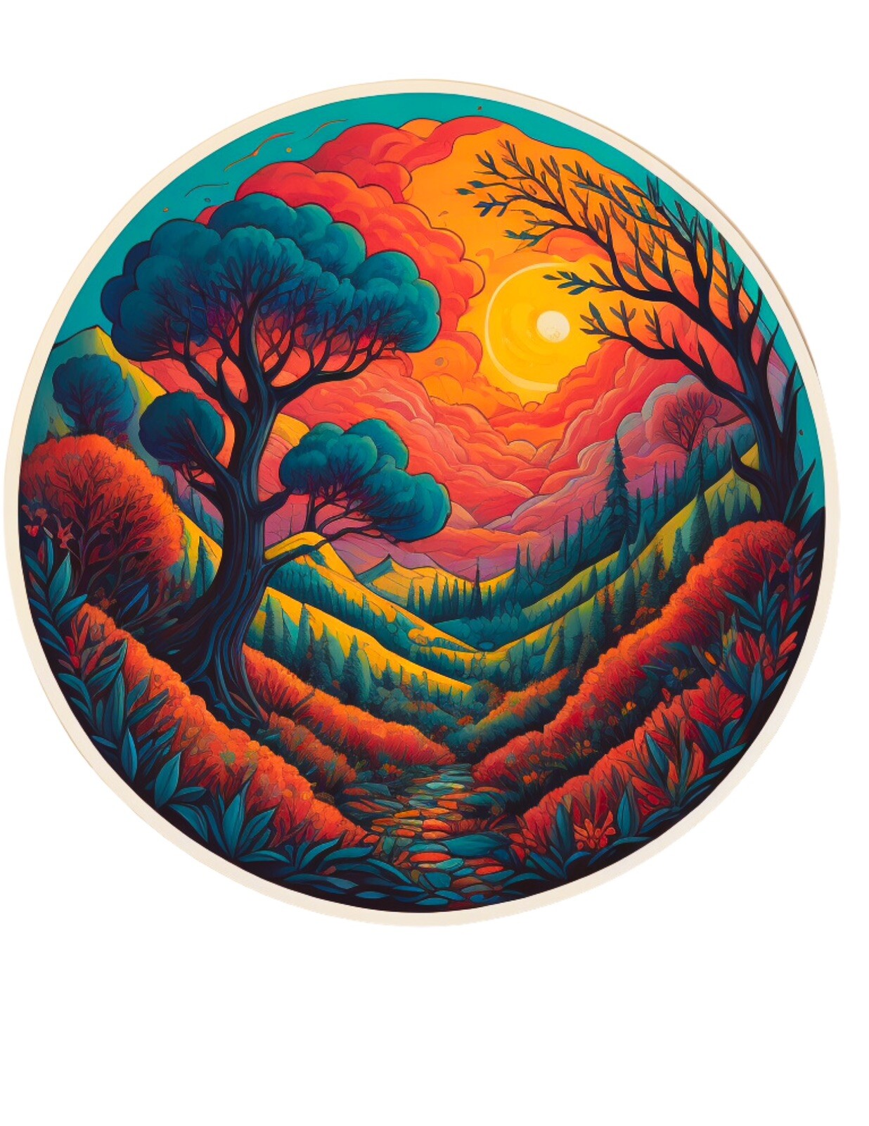 Psychedelic ZEN Sunset Die-Cut Sticker Sacred Geometry