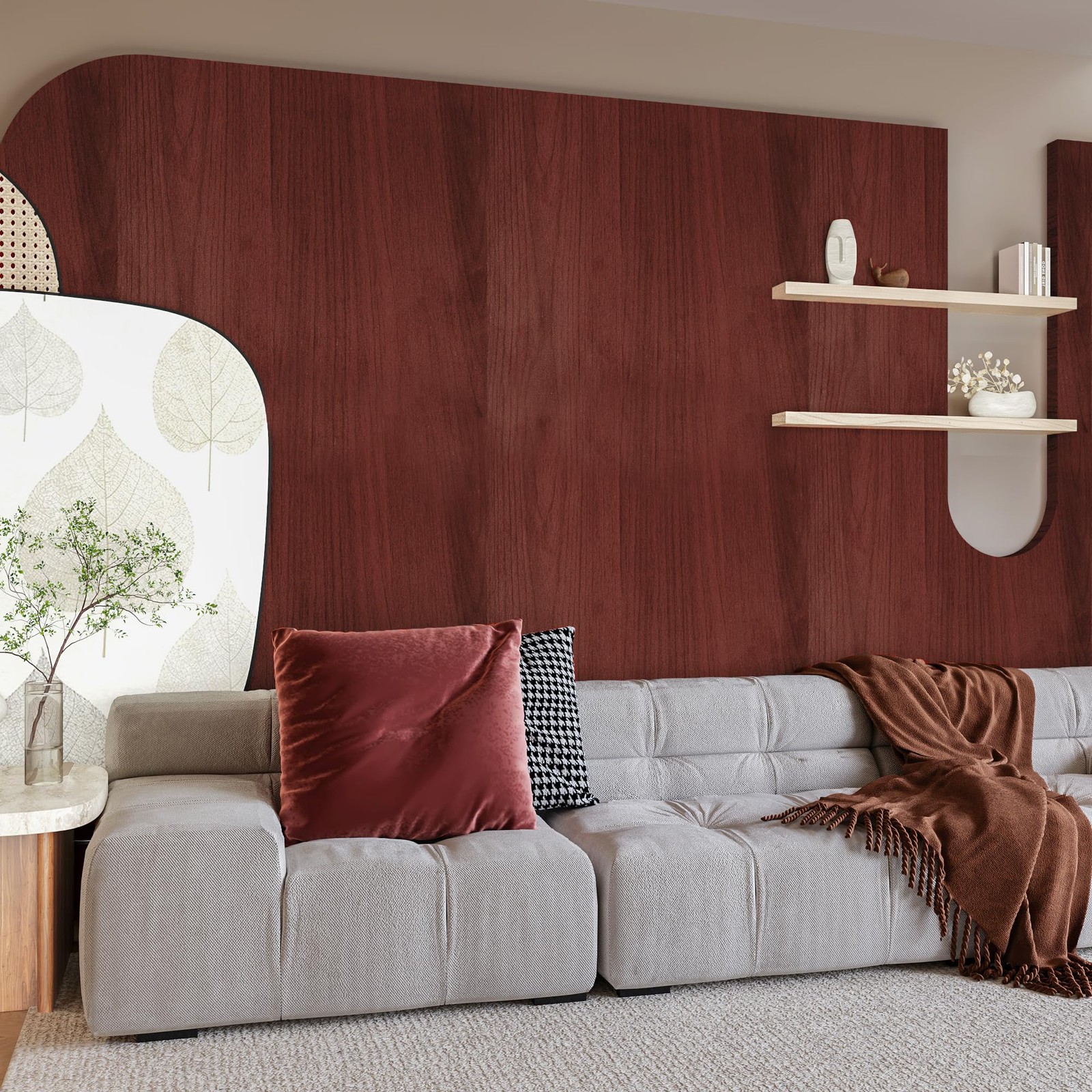 Wide Cherry Wood Grain Self-Adhesive Wallpaper Red Brown 24x197inch Matte Thi…