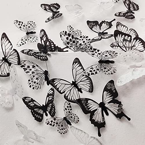 72 Pcs 3D Butterfly Wall Stickers Crystal White Black Butterfly Wall Decor,
