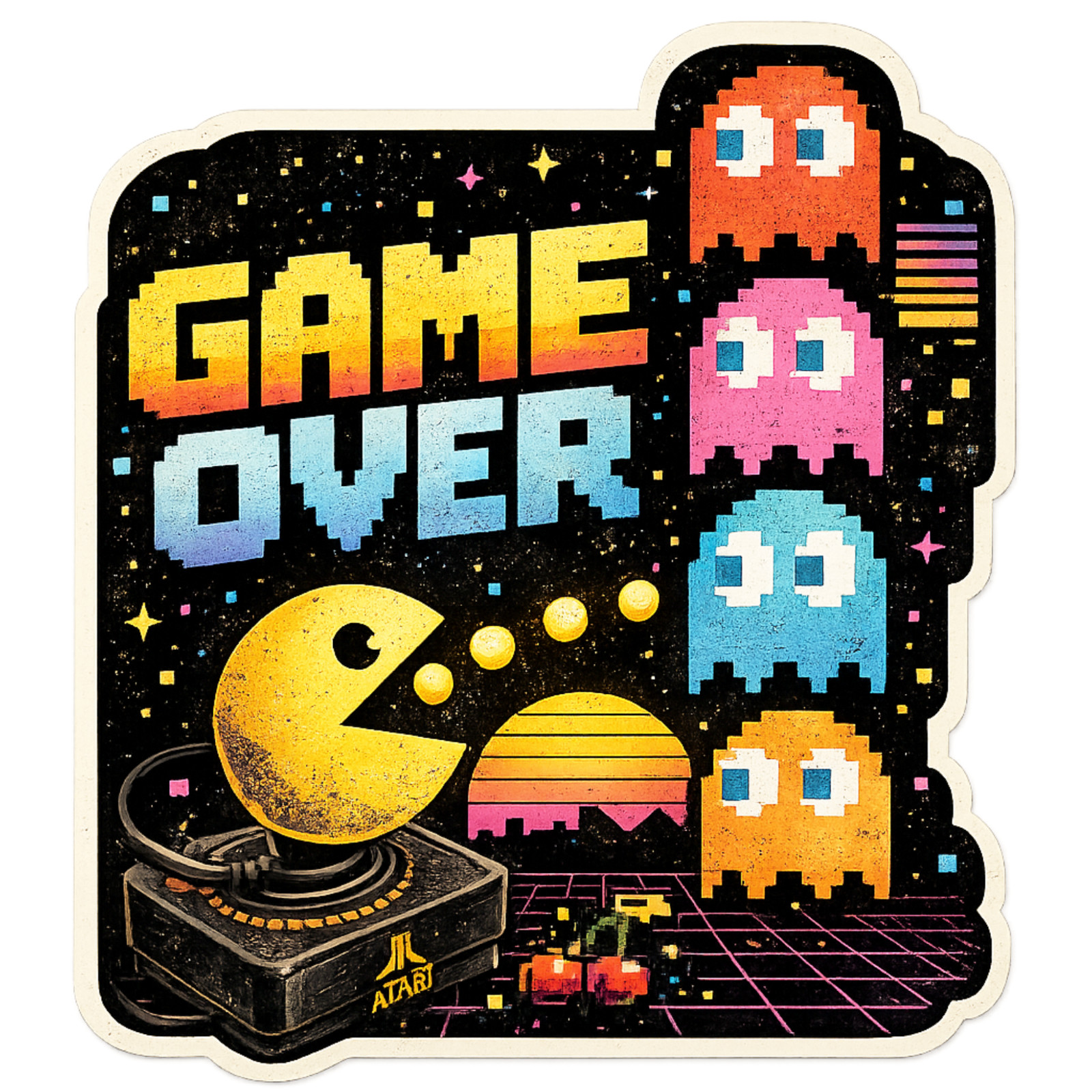 Game Over Retro Arcade Gaming Sticker Pac Man Ghosts 80s Gamer Vinyl Decal