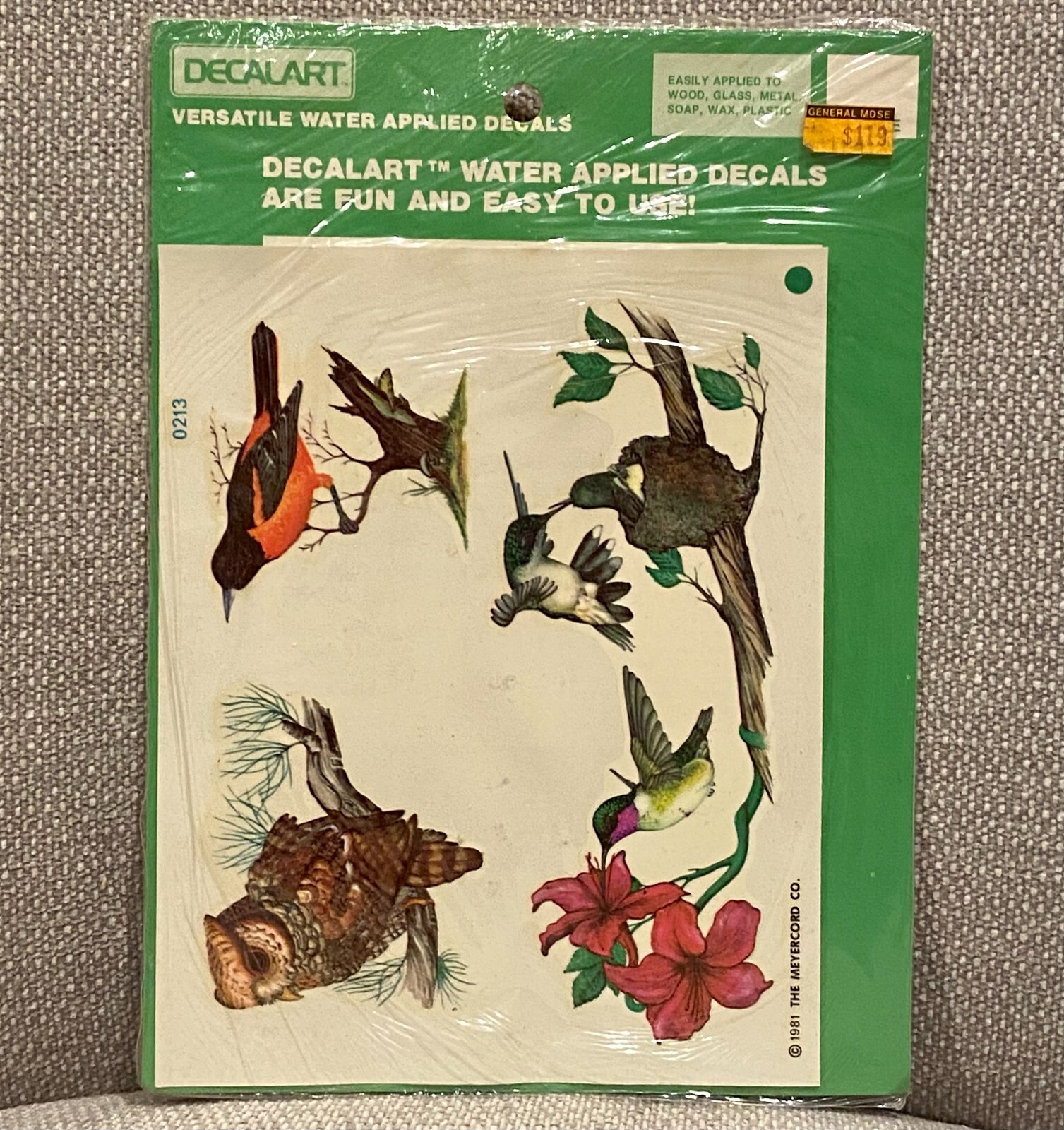 Vtg 1981 Meyercord Decal Art Decals Birds Hummingbird Owl Oriole Floral
