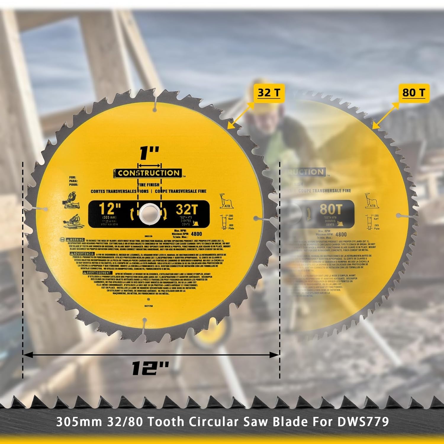 Upgraded (2-Pack) 12in Miter Saw Blade 80T&32T (dw-3128/dw-3123), D… Fast Ship
