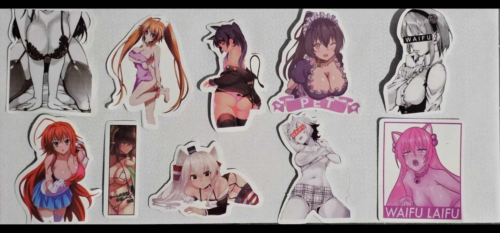 10 Pcs Varied Size 2 X 1 inch Adult NSFW Lewd Anime Waifu Stickers