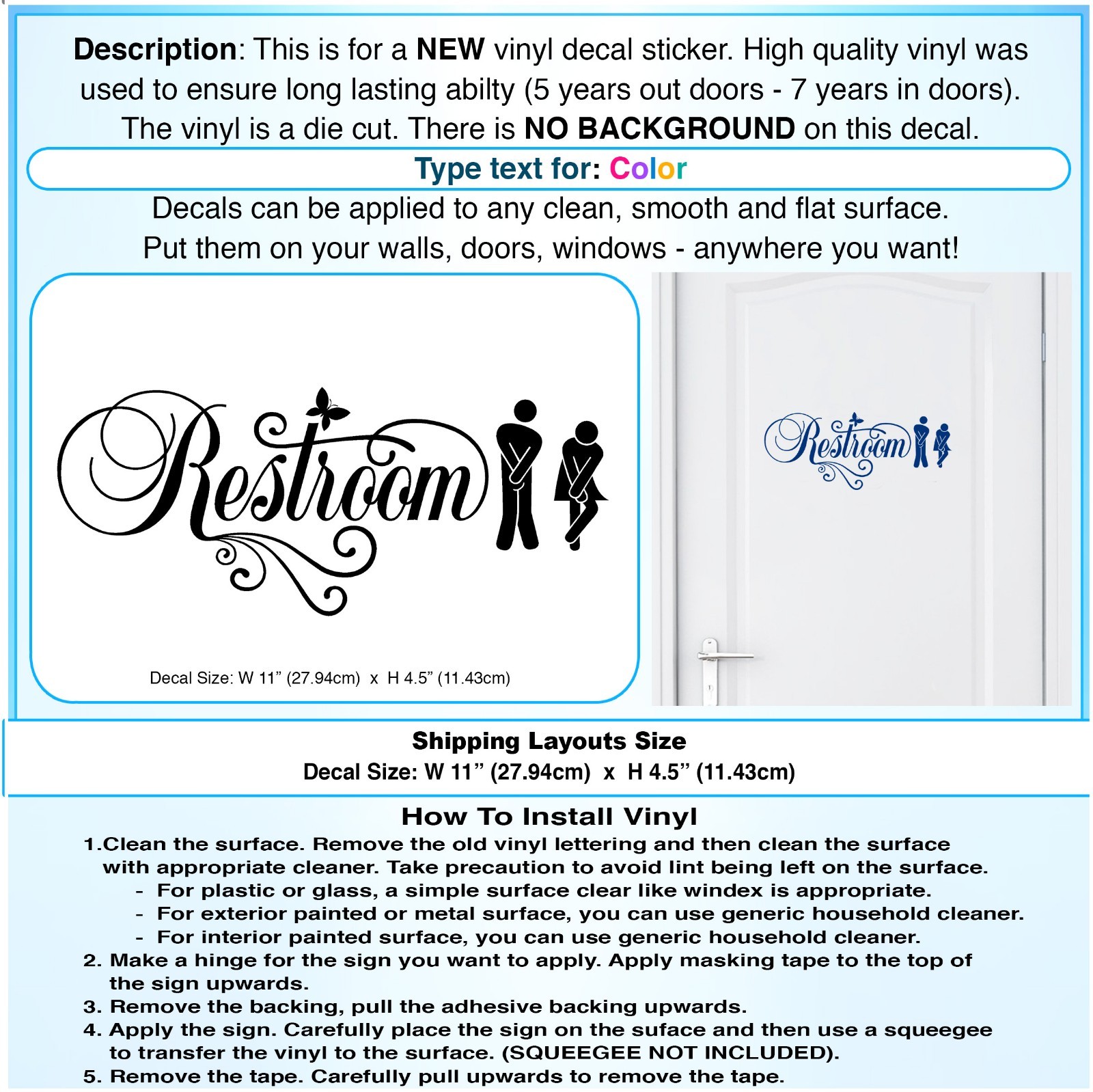 Restroom vinyl Sticker door Bathroom Sign Men Women Restroom Art Decal 067