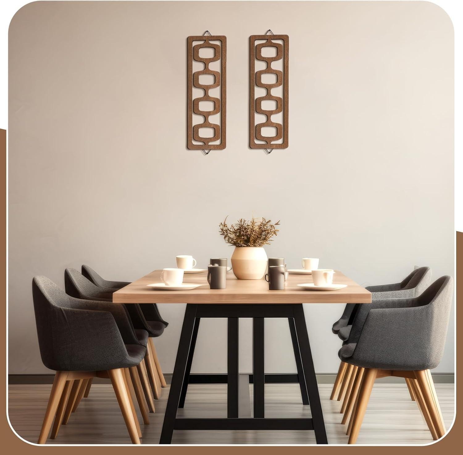 2 Pcs Mid Century Modern Wall Art Wood Mid Century Elegance Decor Accents Abstra