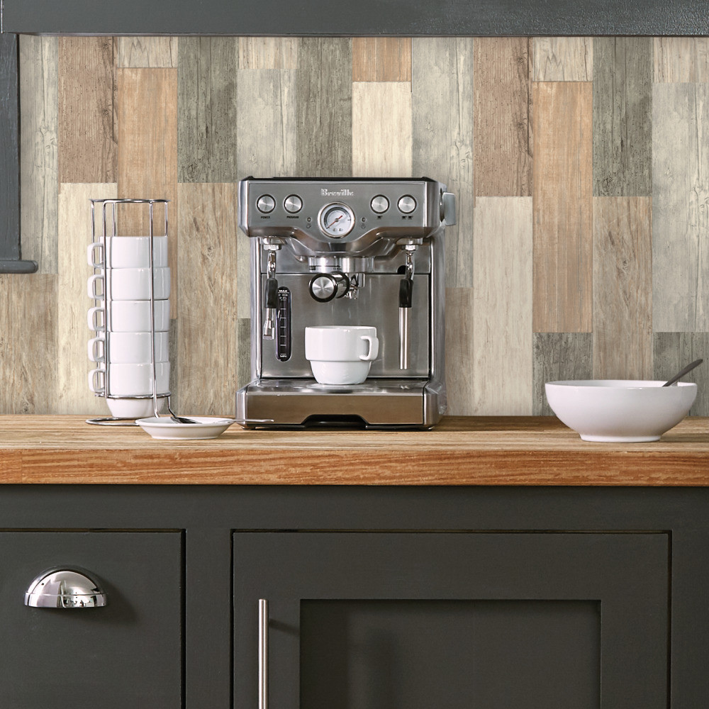 Distressed Rustic Brown Tan Taupe Shiplap Wood Planks Peel and Stick Wall Decals