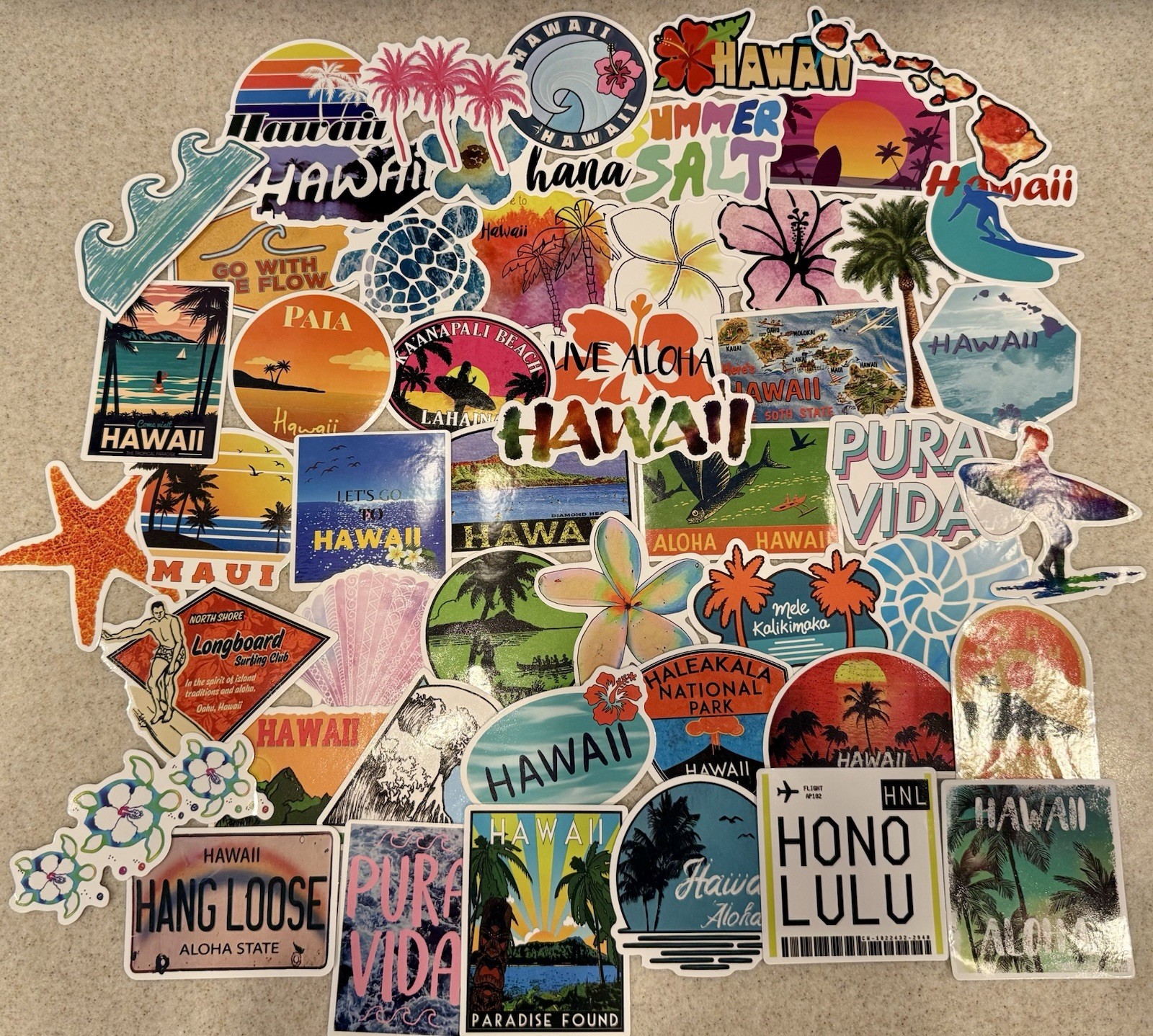 Hawaii, Surfing, Summer, Travel Stickers/Decals, NEW, Pick Your Pack of 50or100