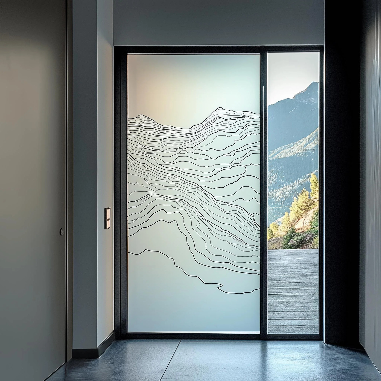 Custom Frosted Glass Door Decal | Topographic Line Design