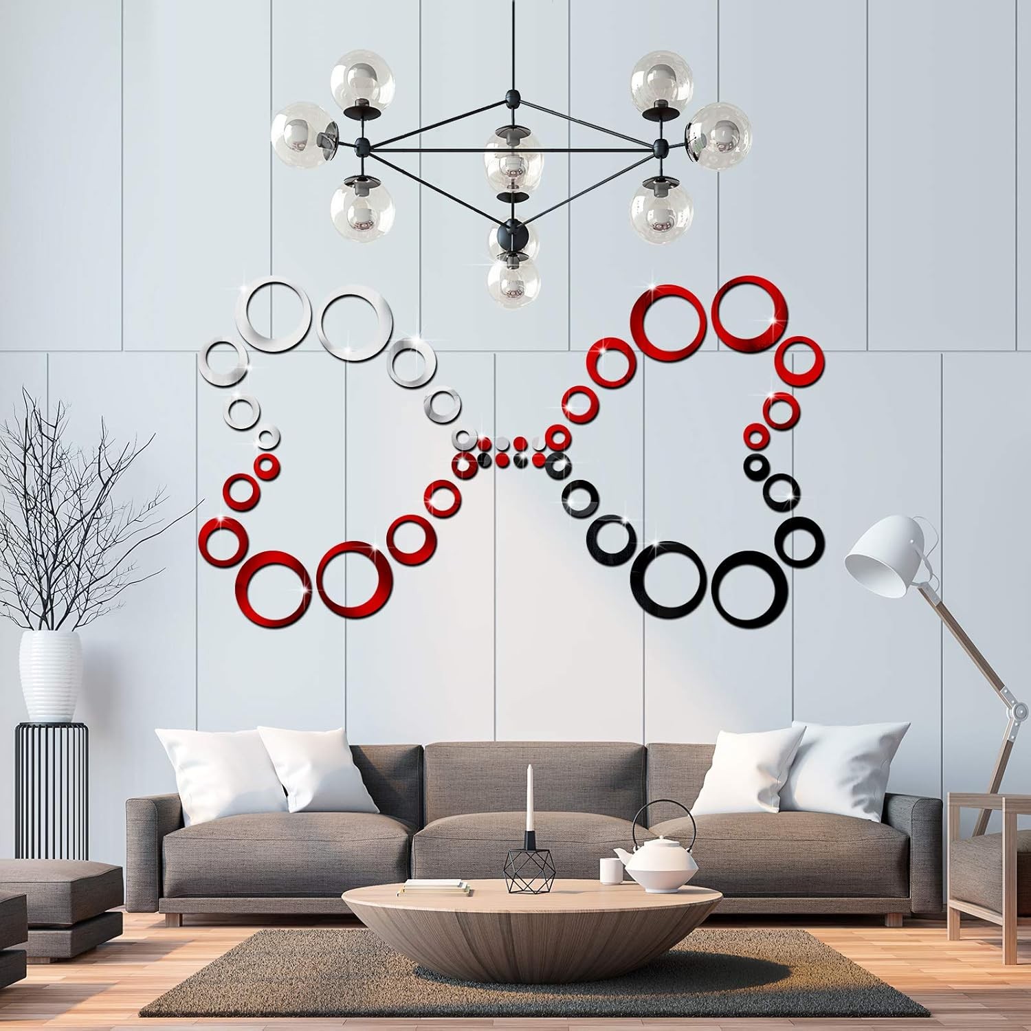 Outus 72 Pieces Wall Stickers Decor Acrylic Circle Mirror Clear,silver