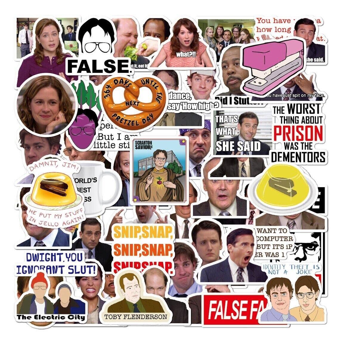 THE OFFICE Vinyl Stickers [F] FALSE Pretzel Day STAPLER JELLO Scott's Totts +