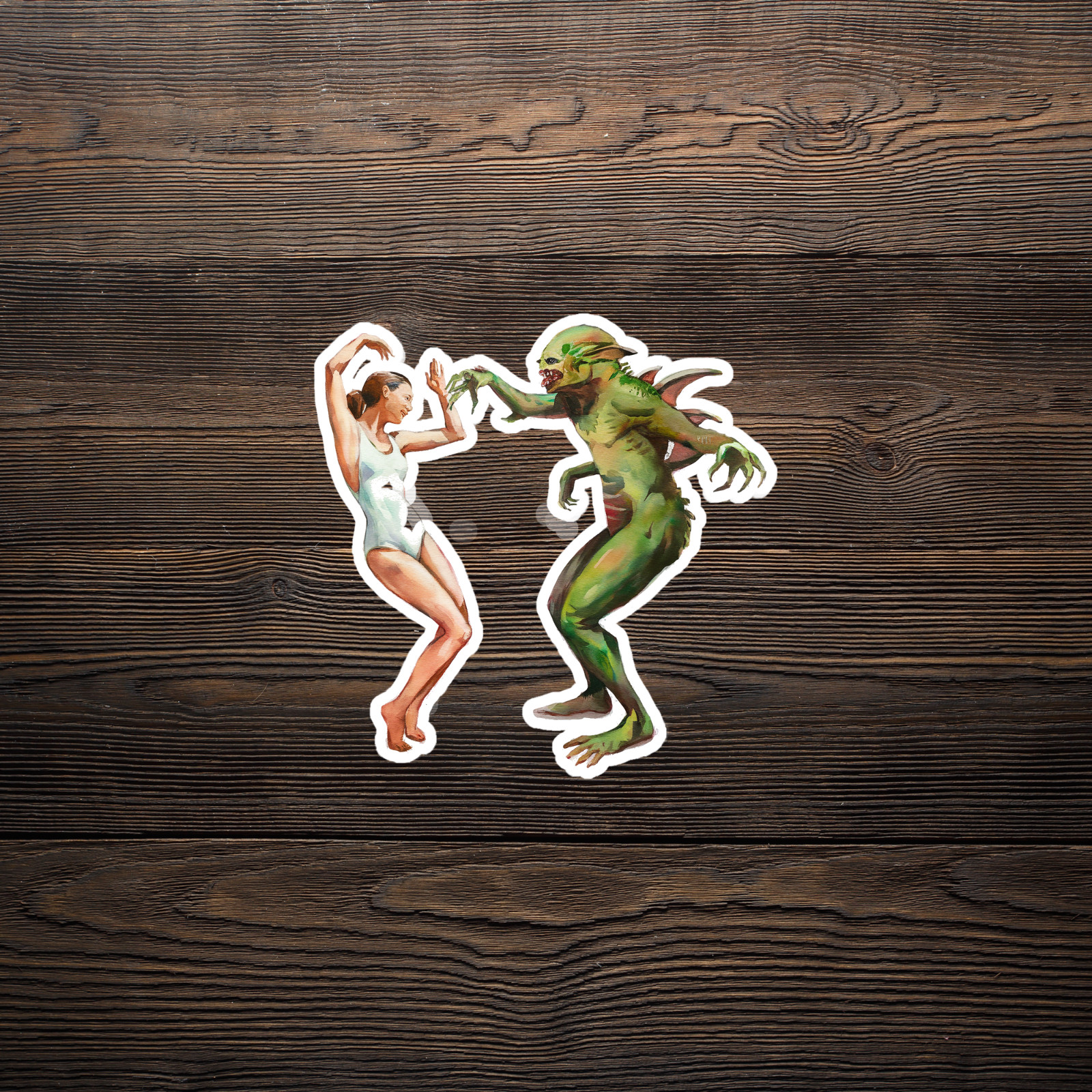 Vintage Monster Movie sticker Art Sticker – Retro Sci-Fi Horror Dancing Creature