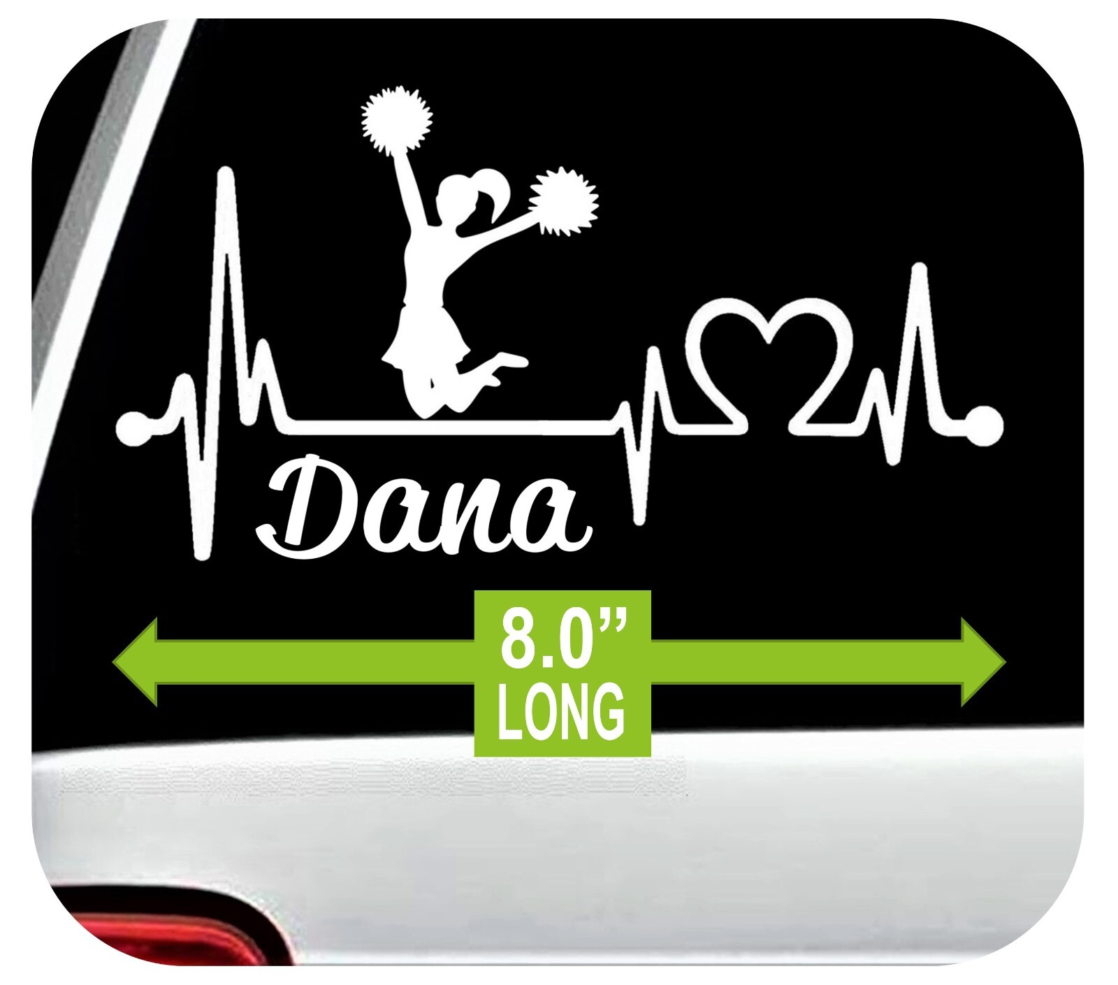Personalized Girls Cheerleader Cheer Heartbeat Lifeline Decal Car Window BG2007
