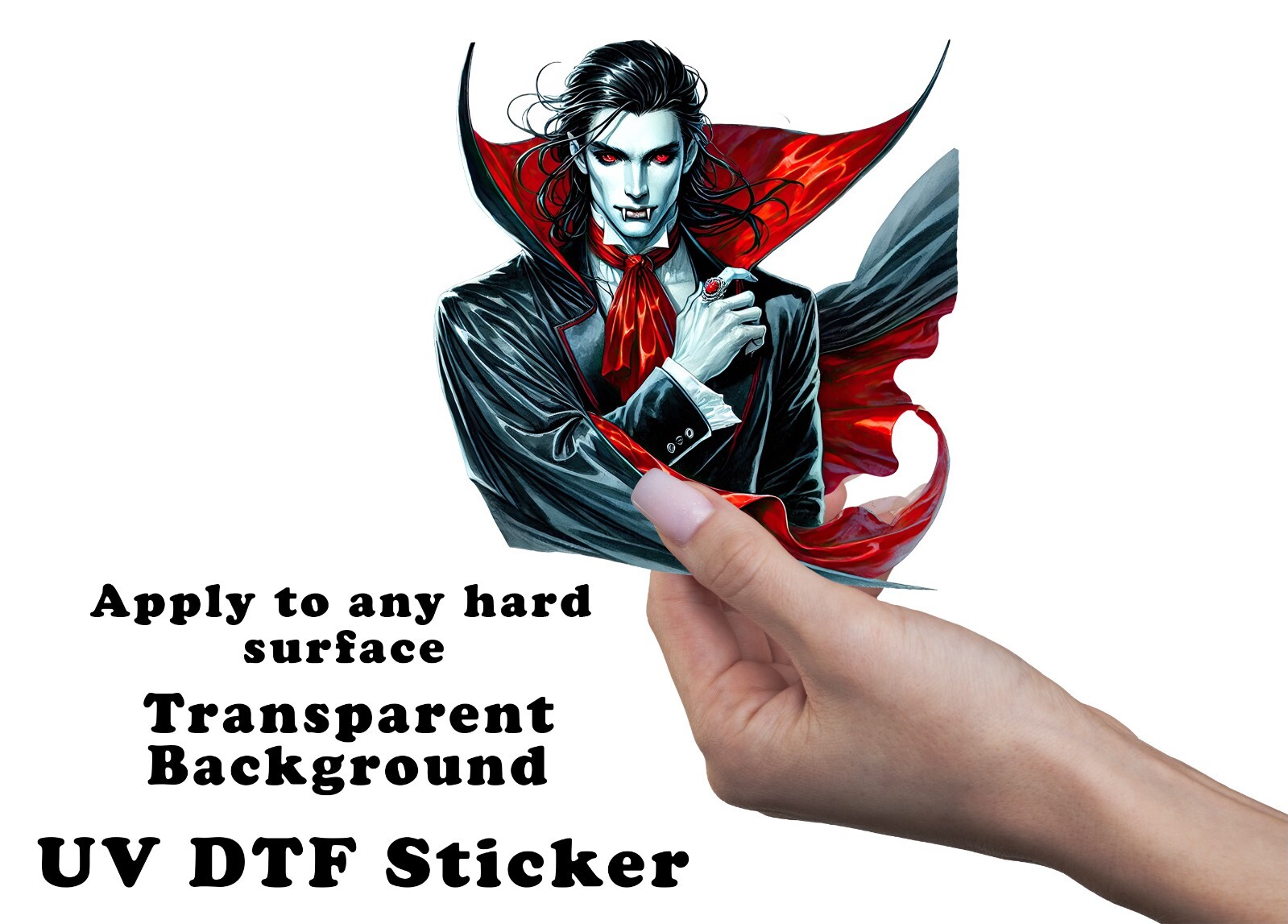 Halloween Red and Black Vampire UV DTF Transparent Sticker / Decal