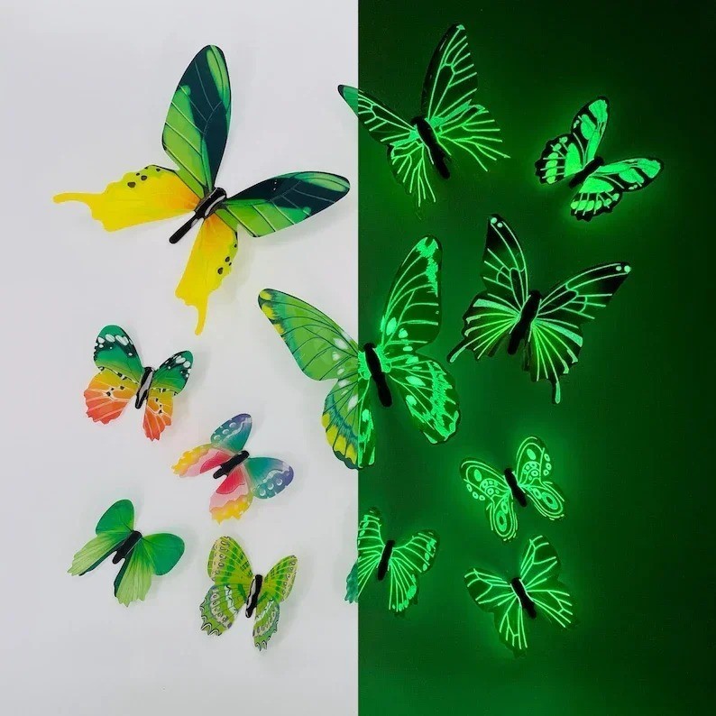 12Pcs Fashion 3D Luminous Butterfly Wall Sticker Glow In Dark DIY Art Decor