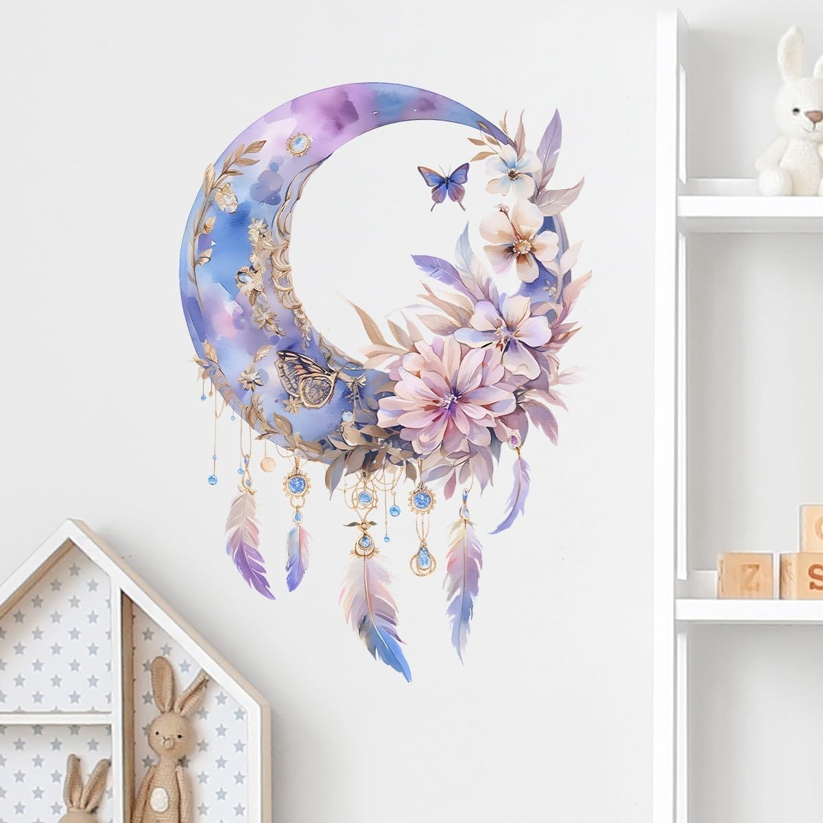 Purple Dream Catcher Wall Decals Removable Moon Floral Vinyl Stickers for Nur…