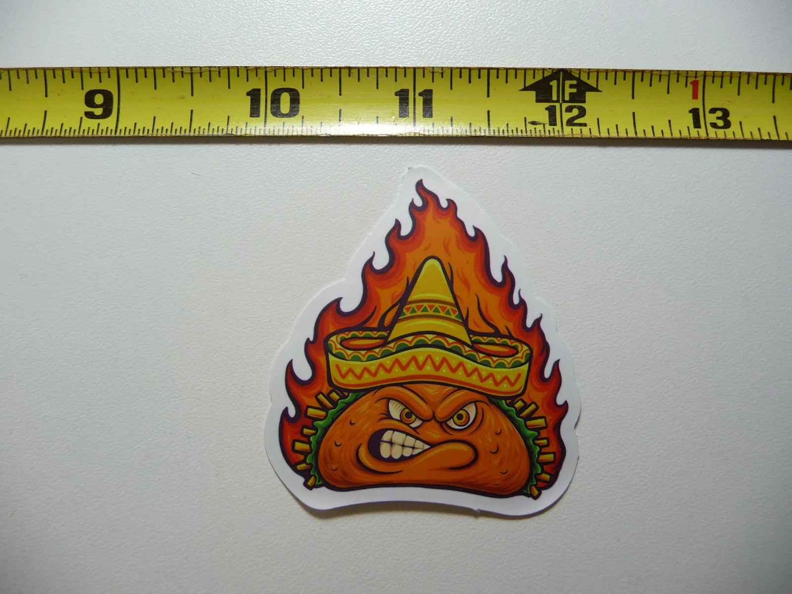MAD TACO FLAMES SMALL STICKER DECAL MEXICAN FOOD MEXICO FUNNY