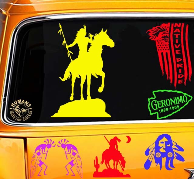 Native American Warrior on Horse Apache Navajo Pueblo Hopi Zuni Sticker Decal
