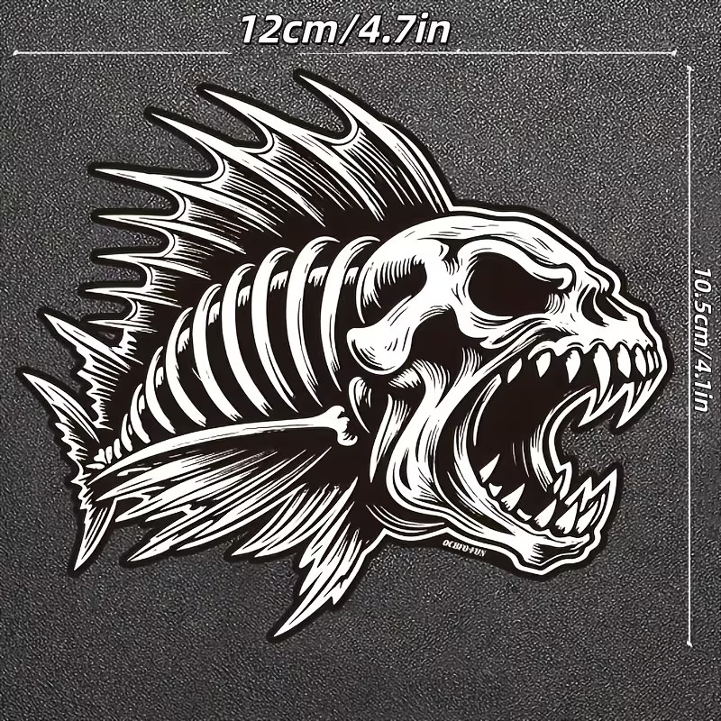 Skull Fish Sticker – Waterproof PVC Matte Finish Cartoon Anime Outdoor Design
