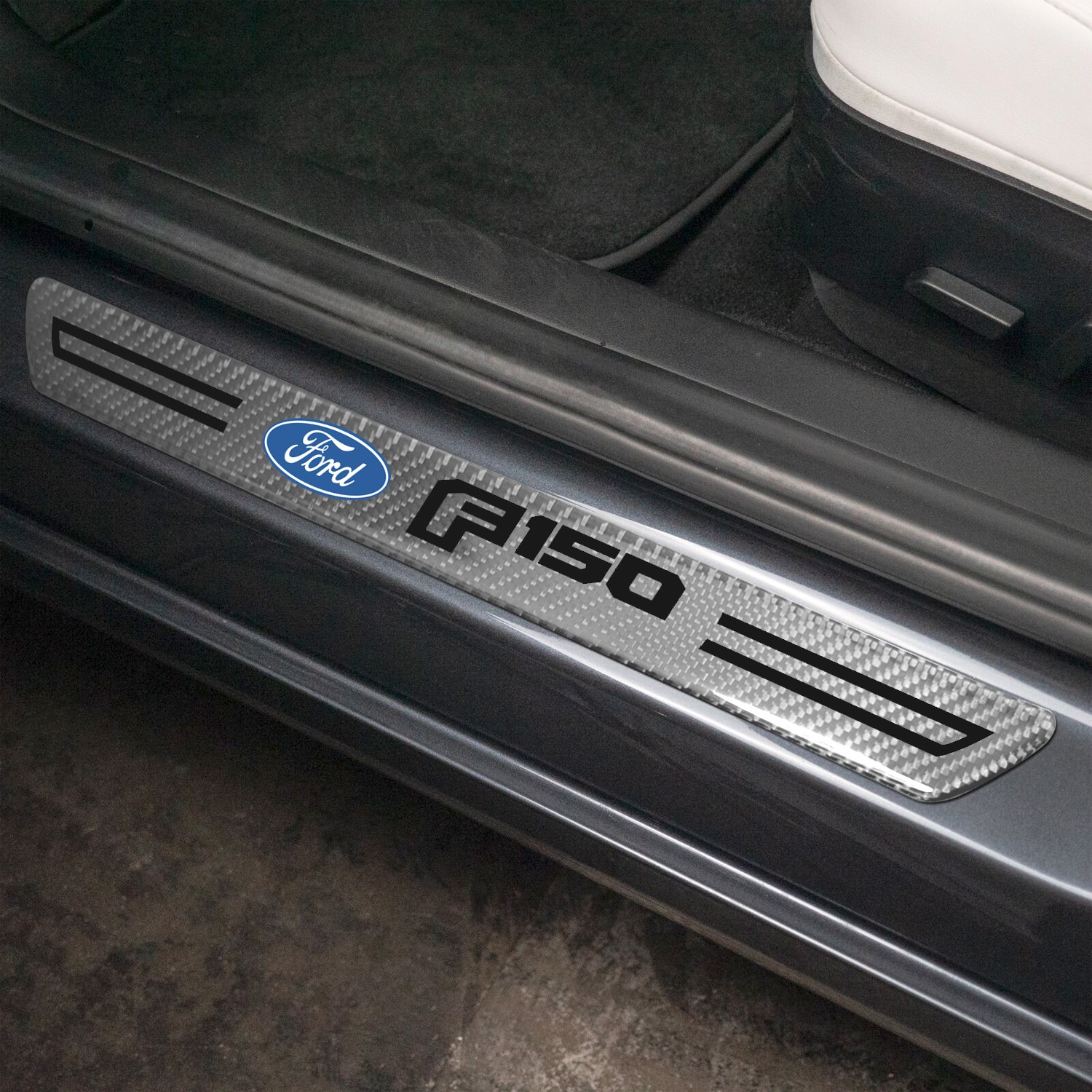 Ford F-150 2015 up Silver Carbon Fiber Universal Door Sill Protector Kick Plates