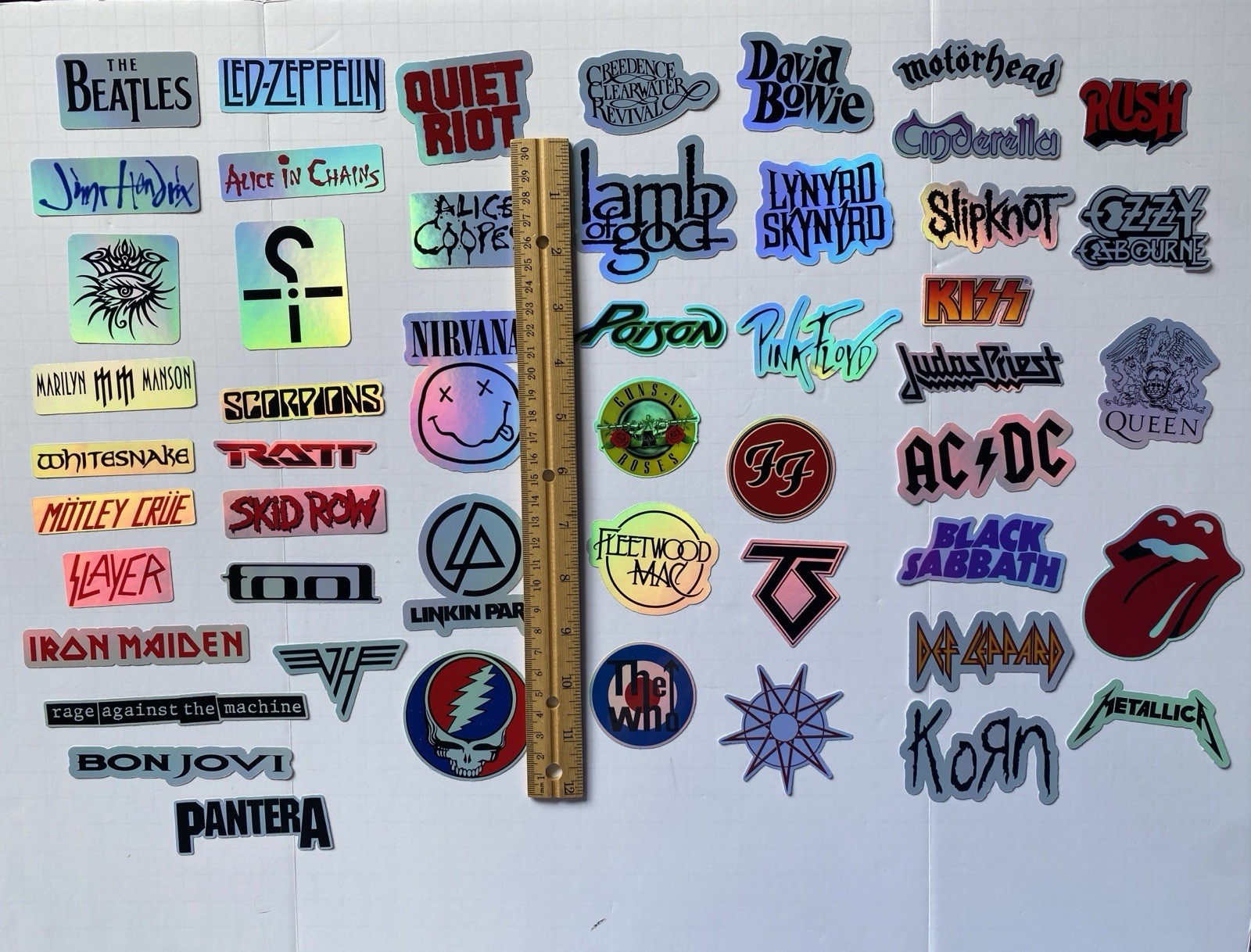 50 Large Classic Rock Stickers 50s 60s 70s 80s 90s Rock & Roll Waterproof Large