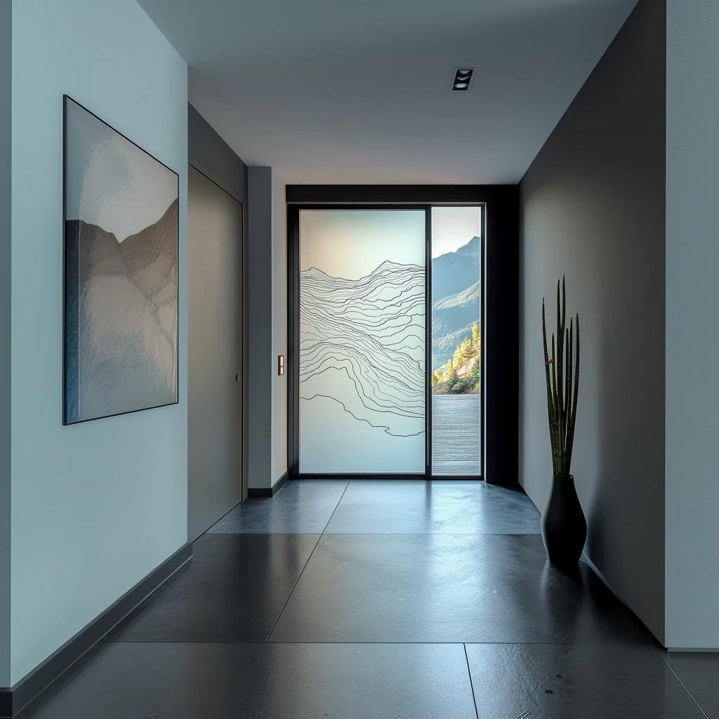 Custom Frosted Glass Door Decal | Topographic Line Design
